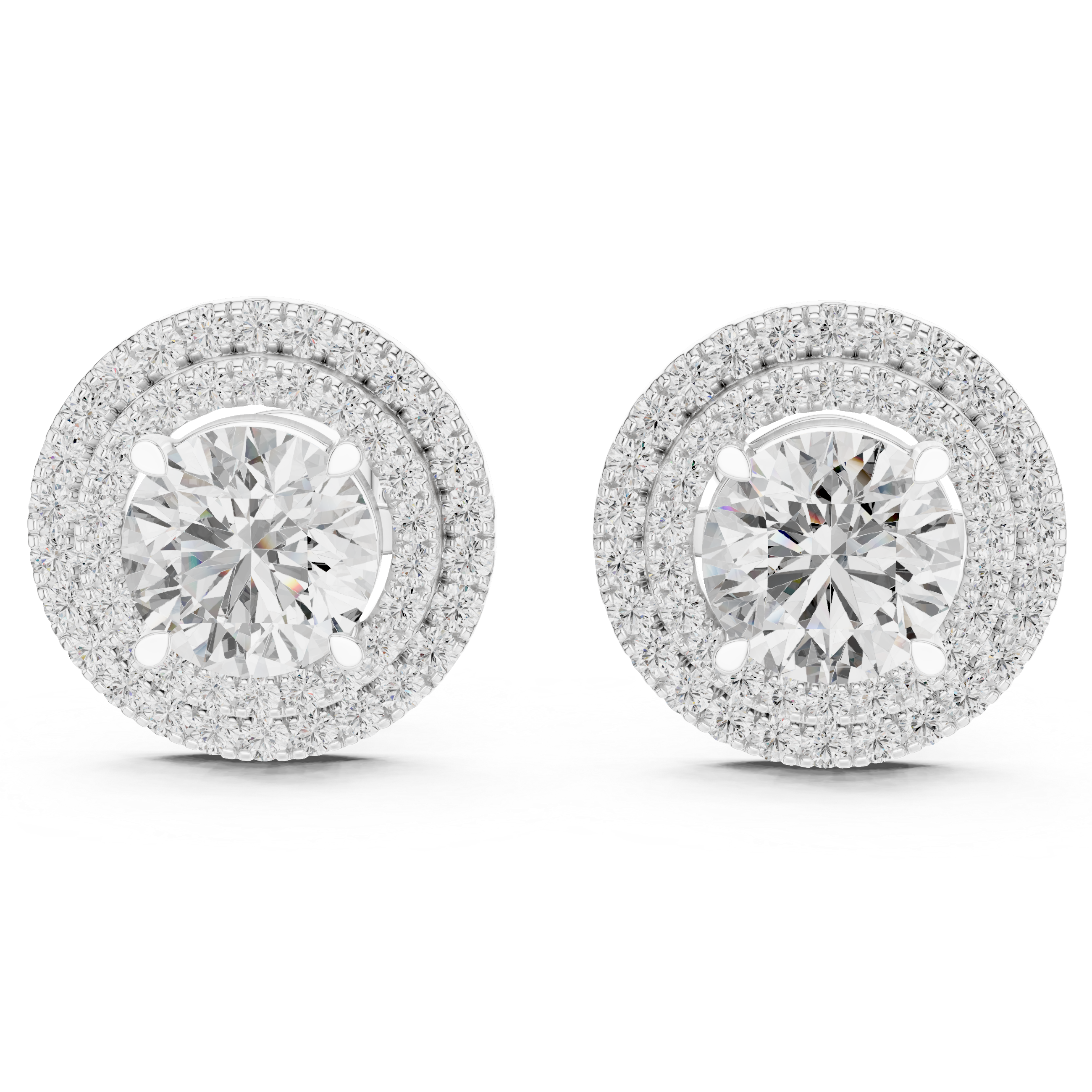 Double Halo Round Diamond Stud Earrings in Gold