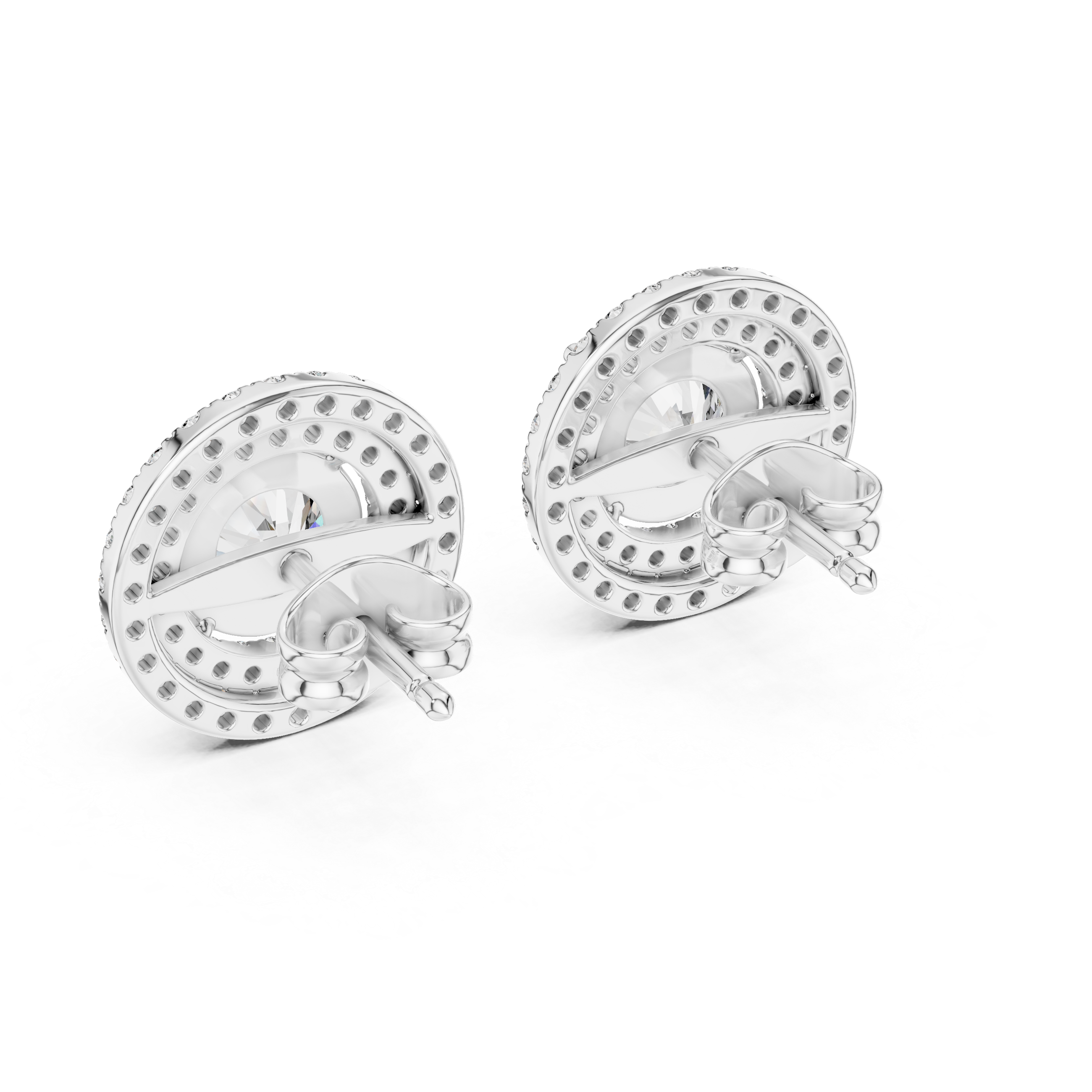 Double Halo Round Diamond Stud Earrings in Gold