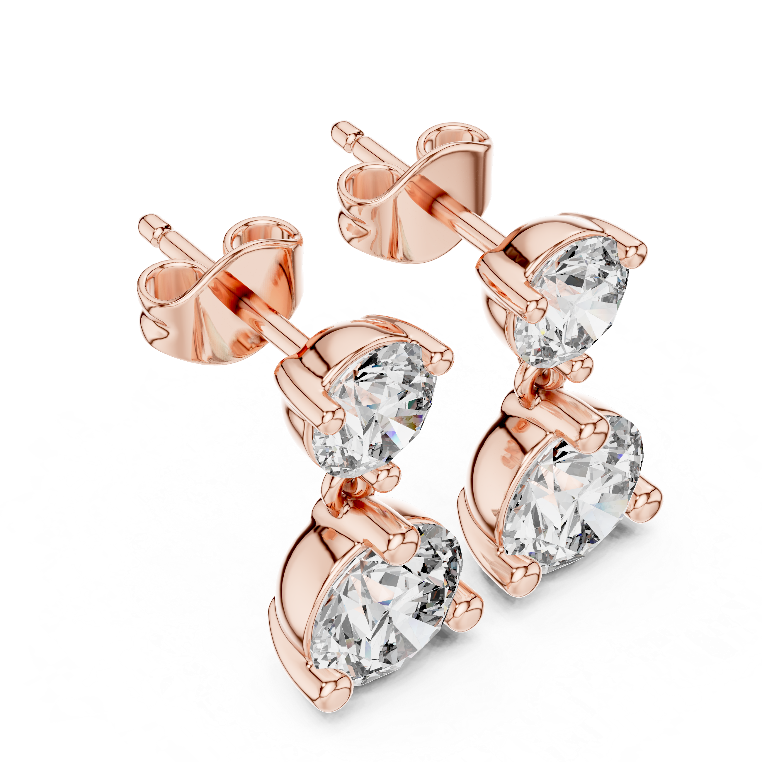 Double Round Diamond Drop Earrings with Classic Prong Setting