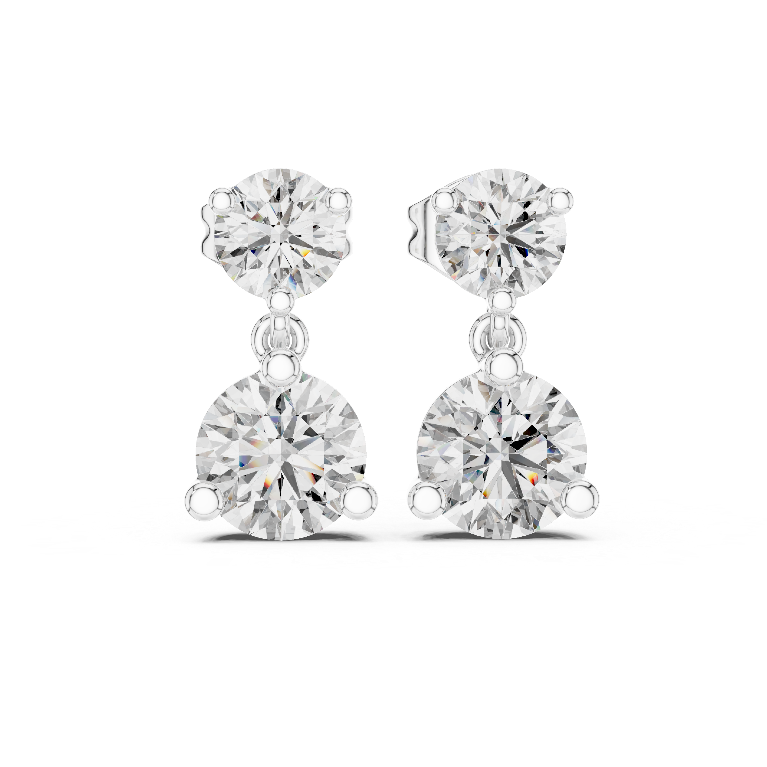 Double Round Diamond Drop Earrings with Classic Prong Setting