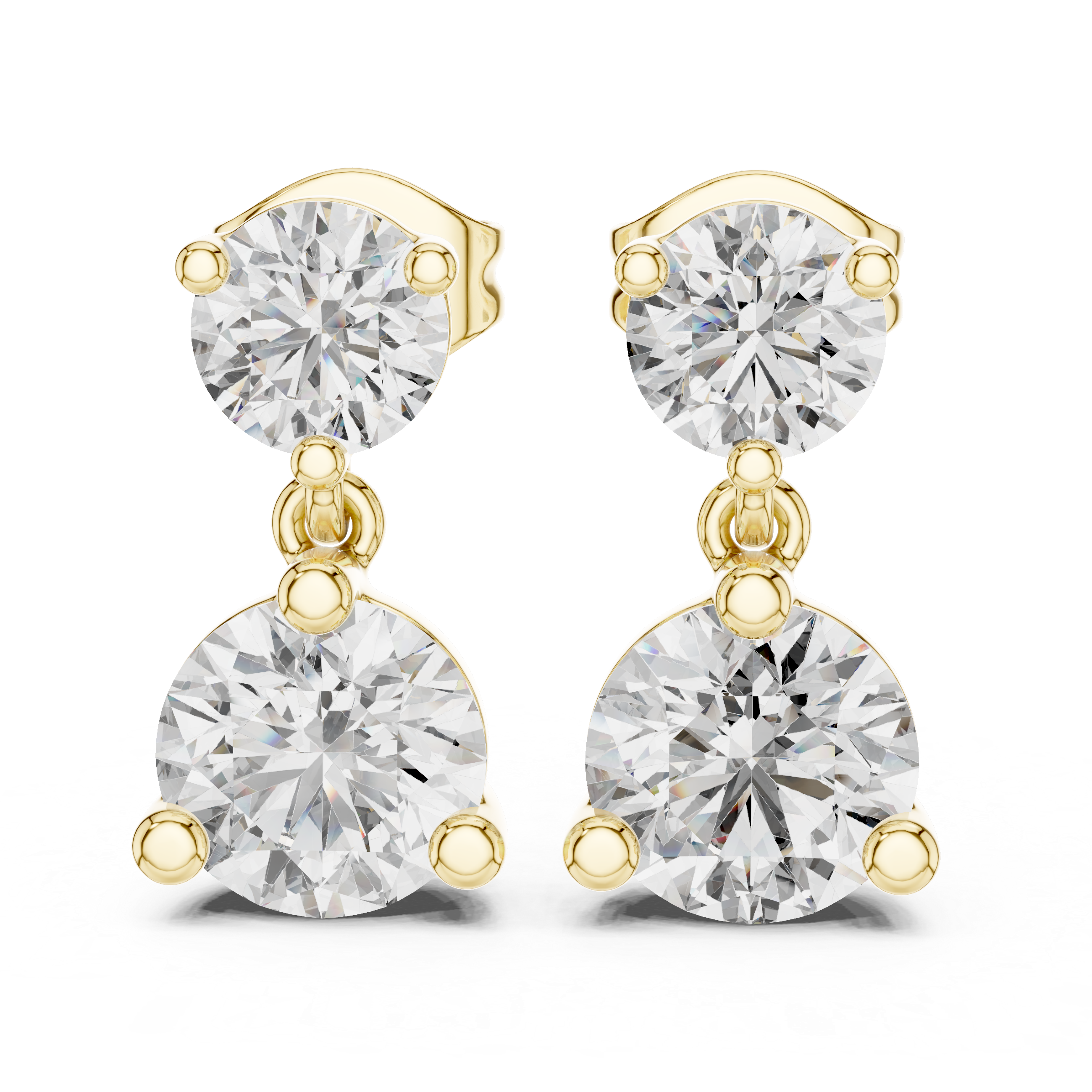 Double Round Diamond Drop Earrings with Classic Prong Setting