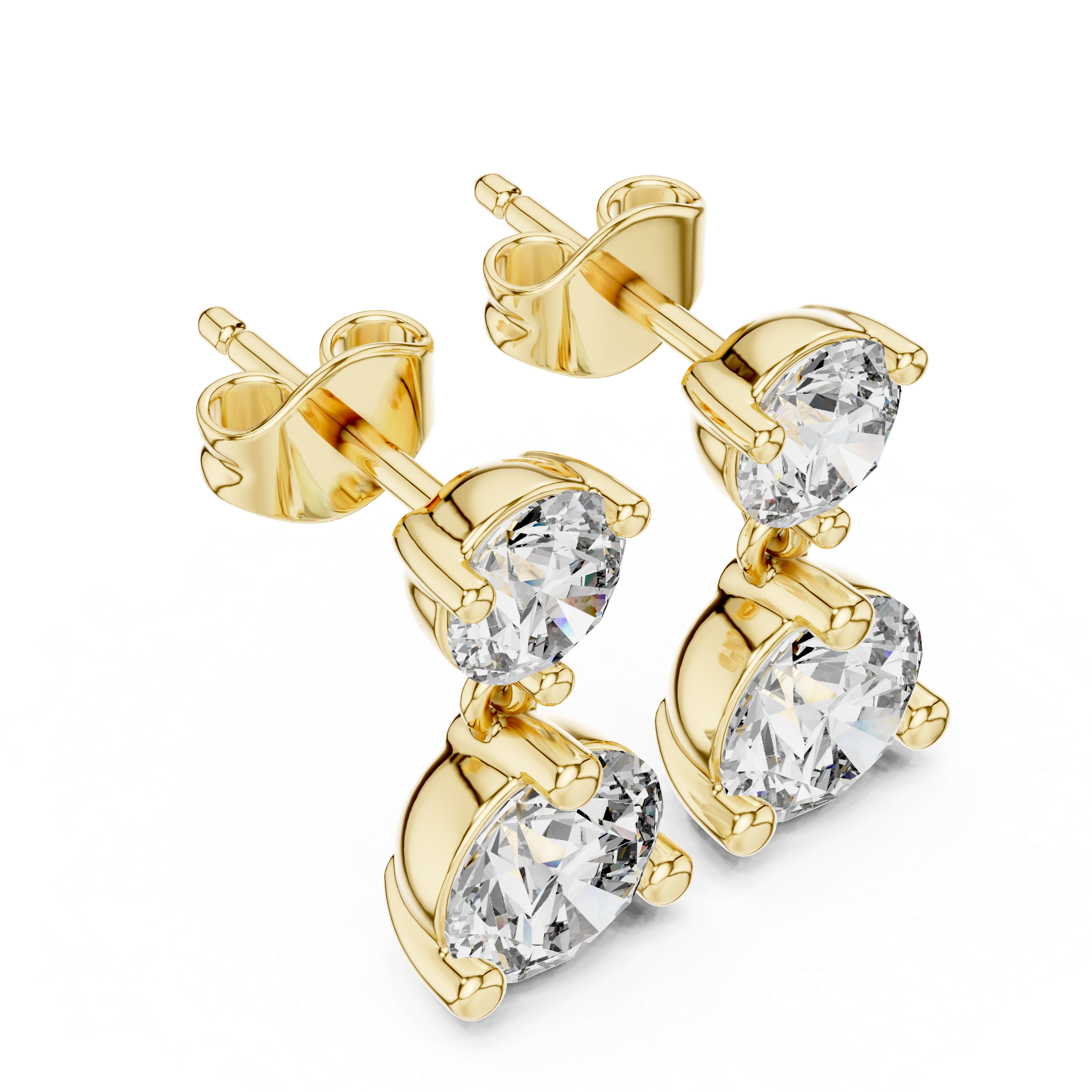 Double Round Diamond Drop Earrings with Classic Prong Setting