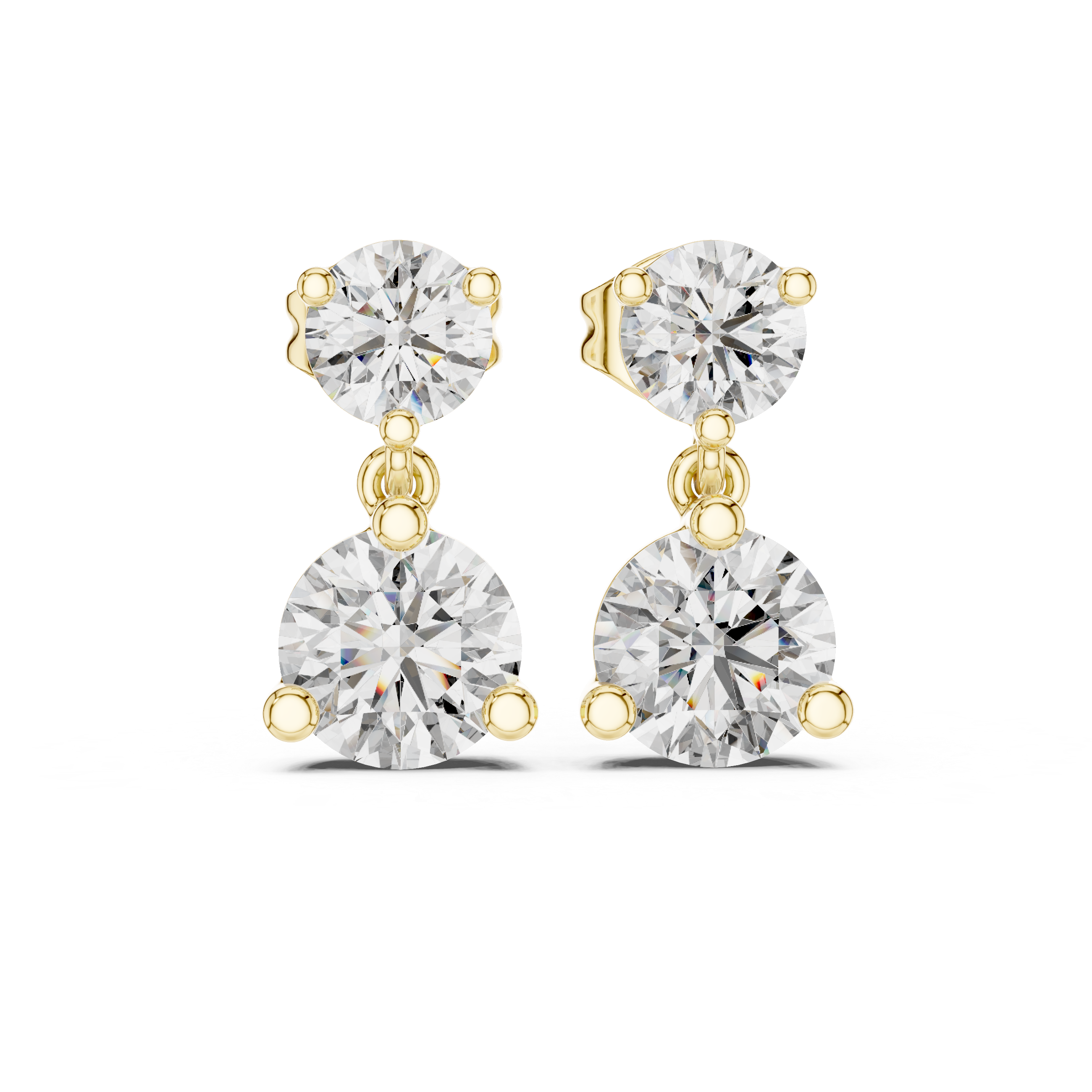 Double Round Diamond Drop Earrings with Classic Prong Setting