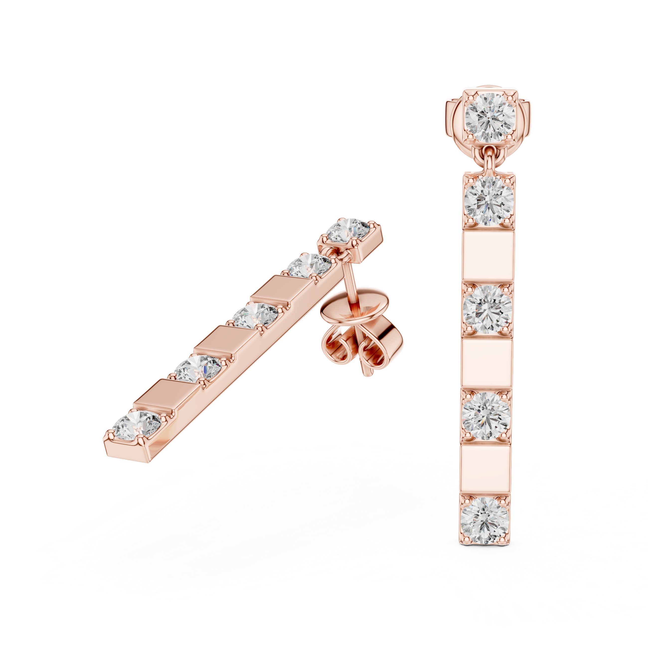 Modern Geometric Diamond Bar Drop Earrings