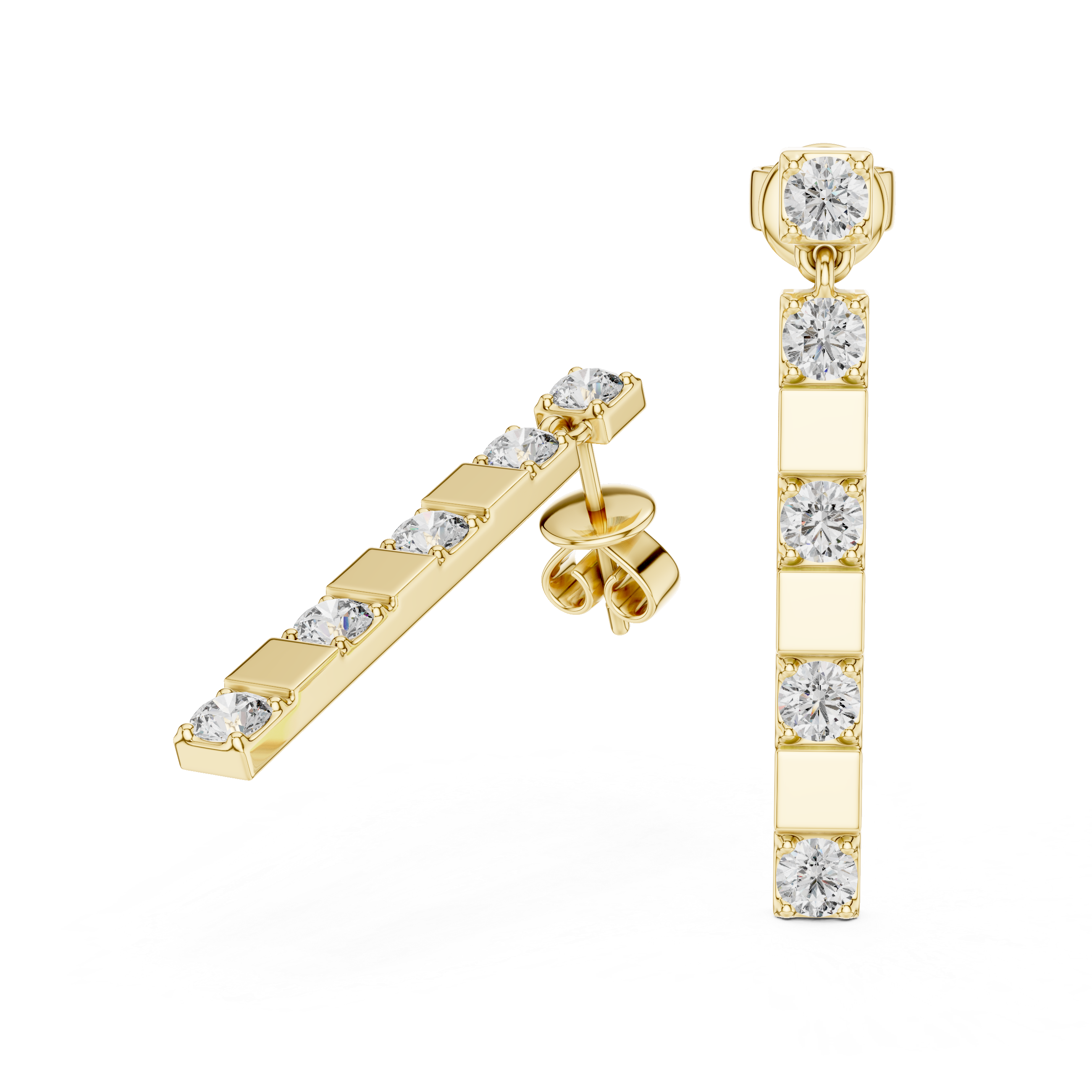 Modern Geometric Diamond Bar Drop Earrings