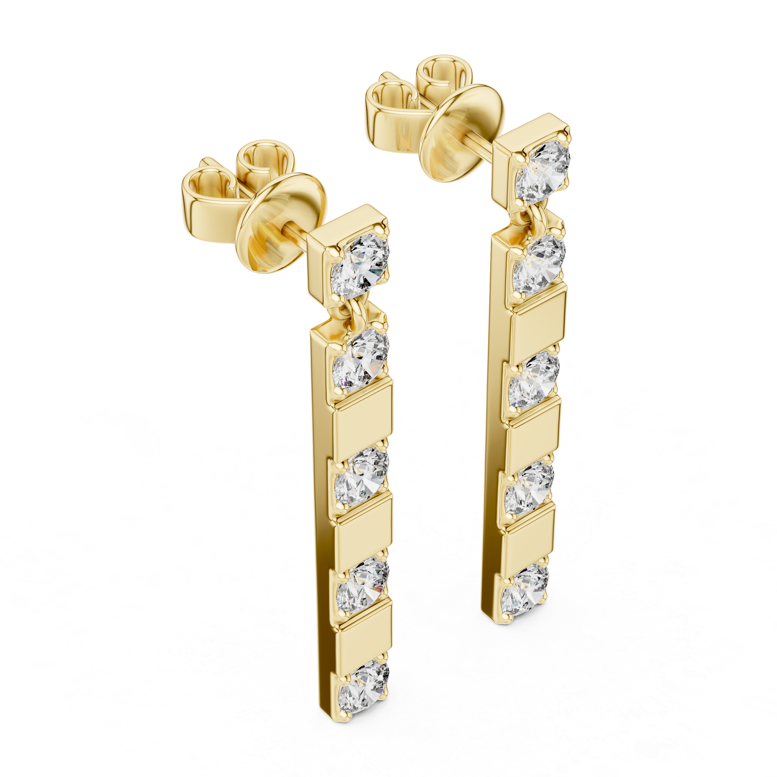 Modern Geometric Diamond Bar Drop Earrings