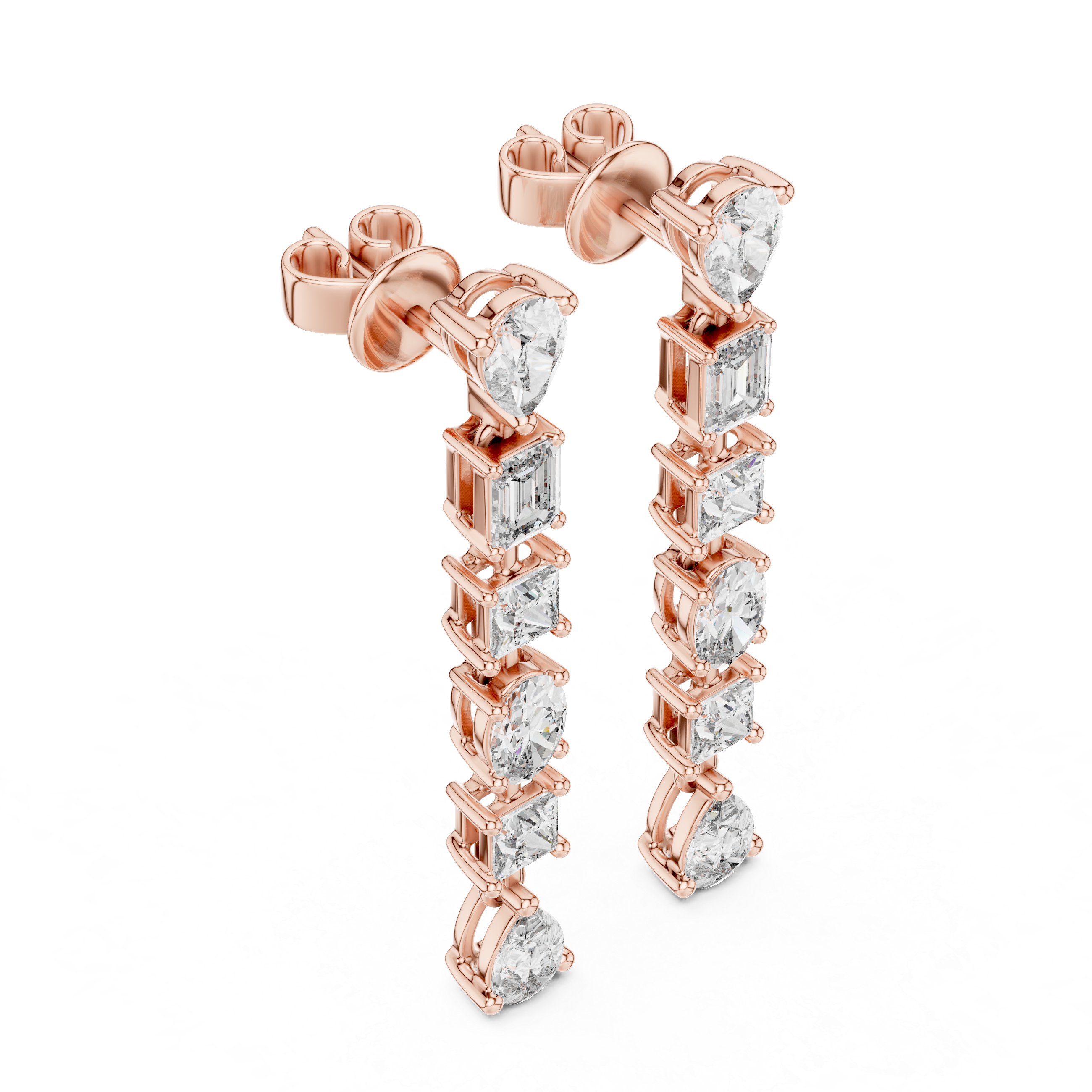 Mixed Shape Diamond Linear Drop Earrings