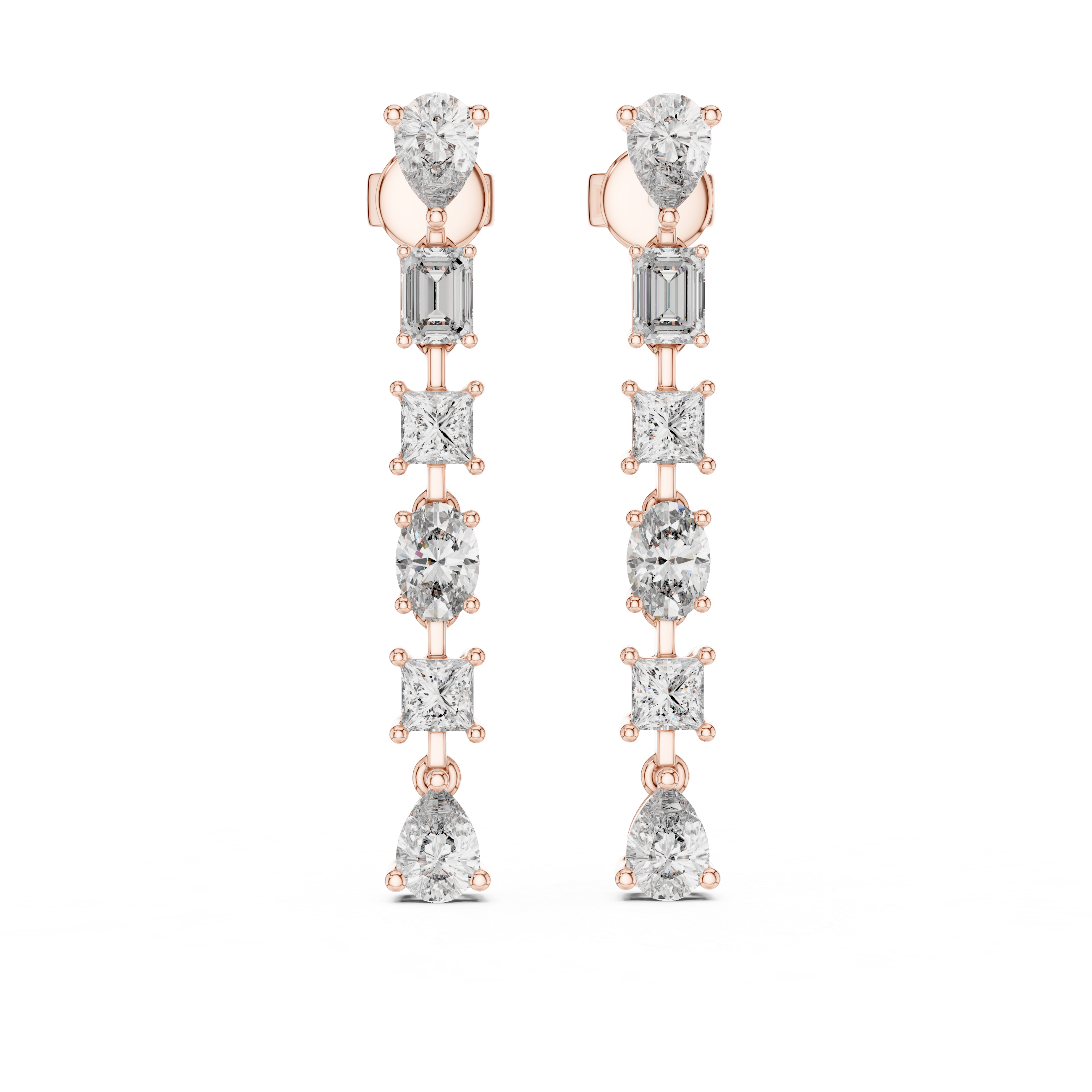 Mixed Shape Diamond Linear Drop Earrings