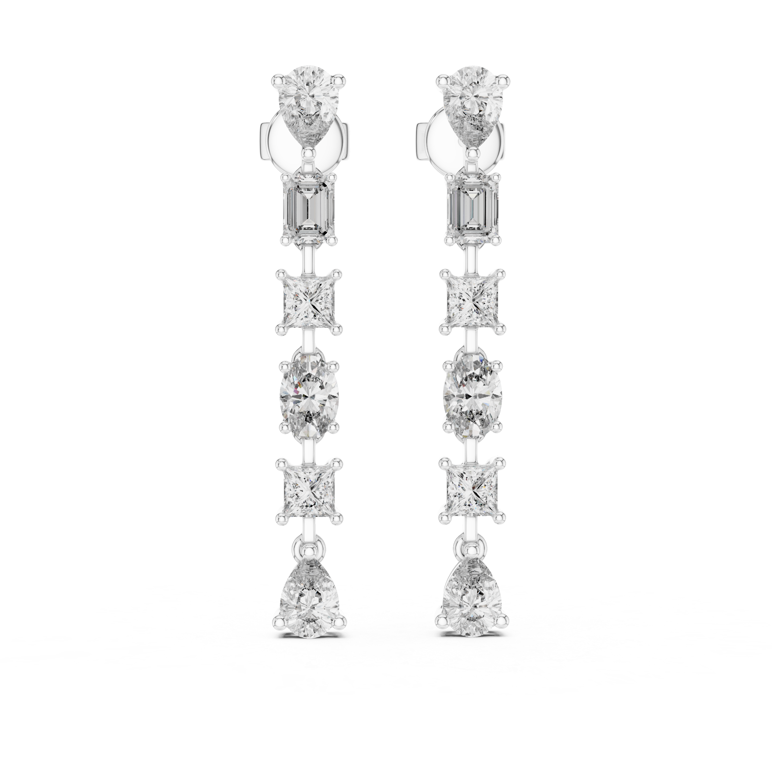 Mixed Shape Diamond Linear Drop Earrings
