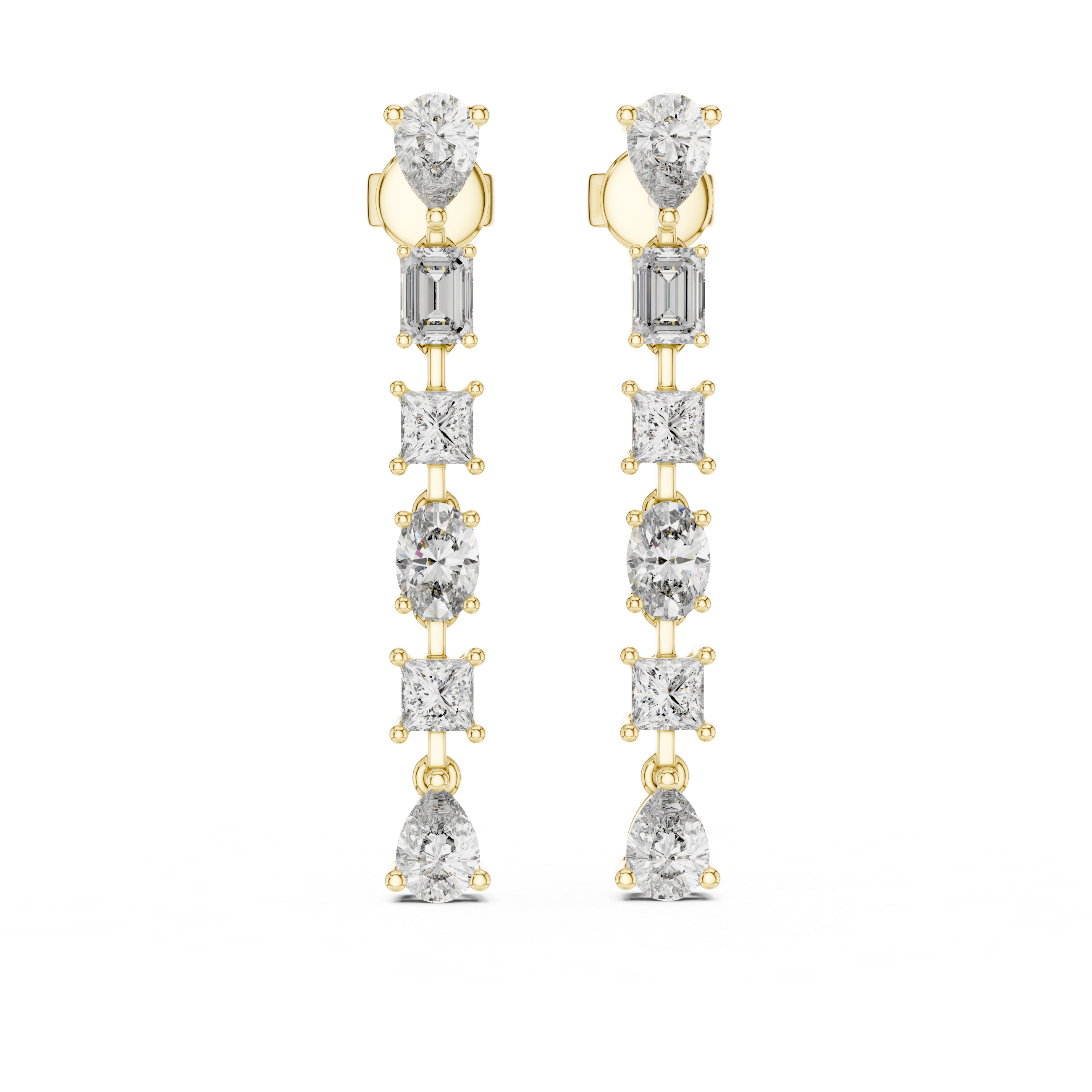 Mixed Shape Diamond Linear Drop Earrings