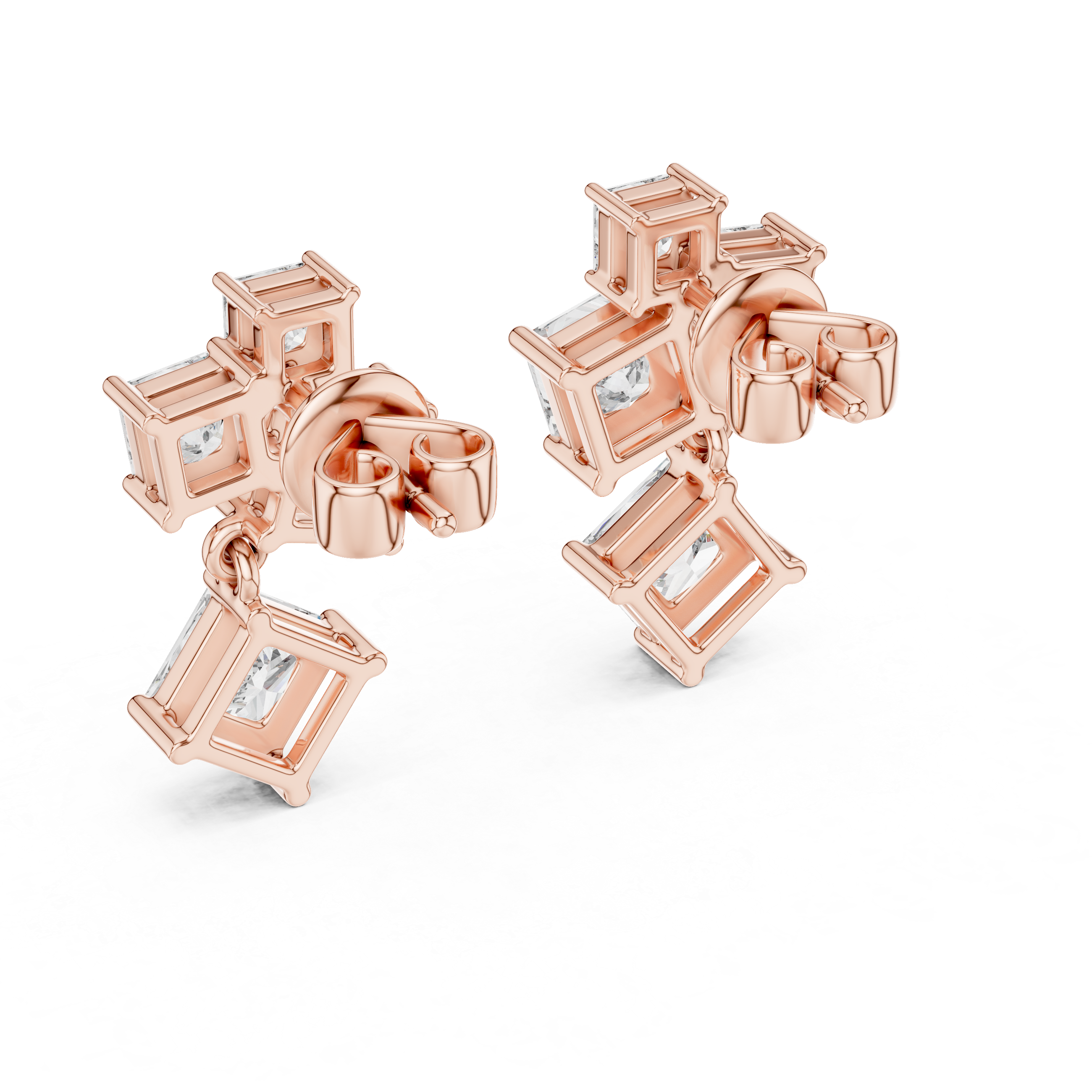 Princess Cut Diamond Cluster Drop Earrings