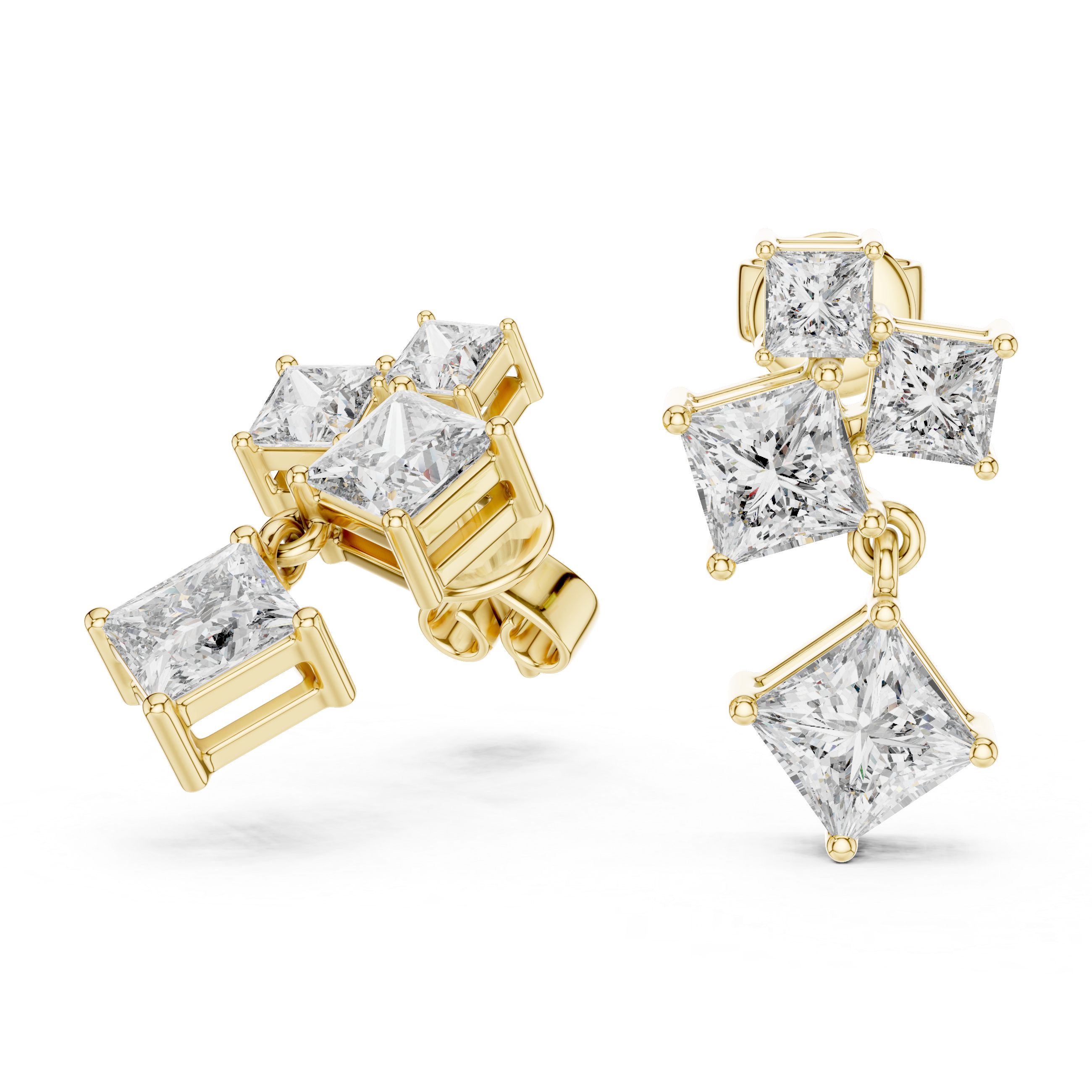 Princess Cut Diamond Cluster Drop Earrings
