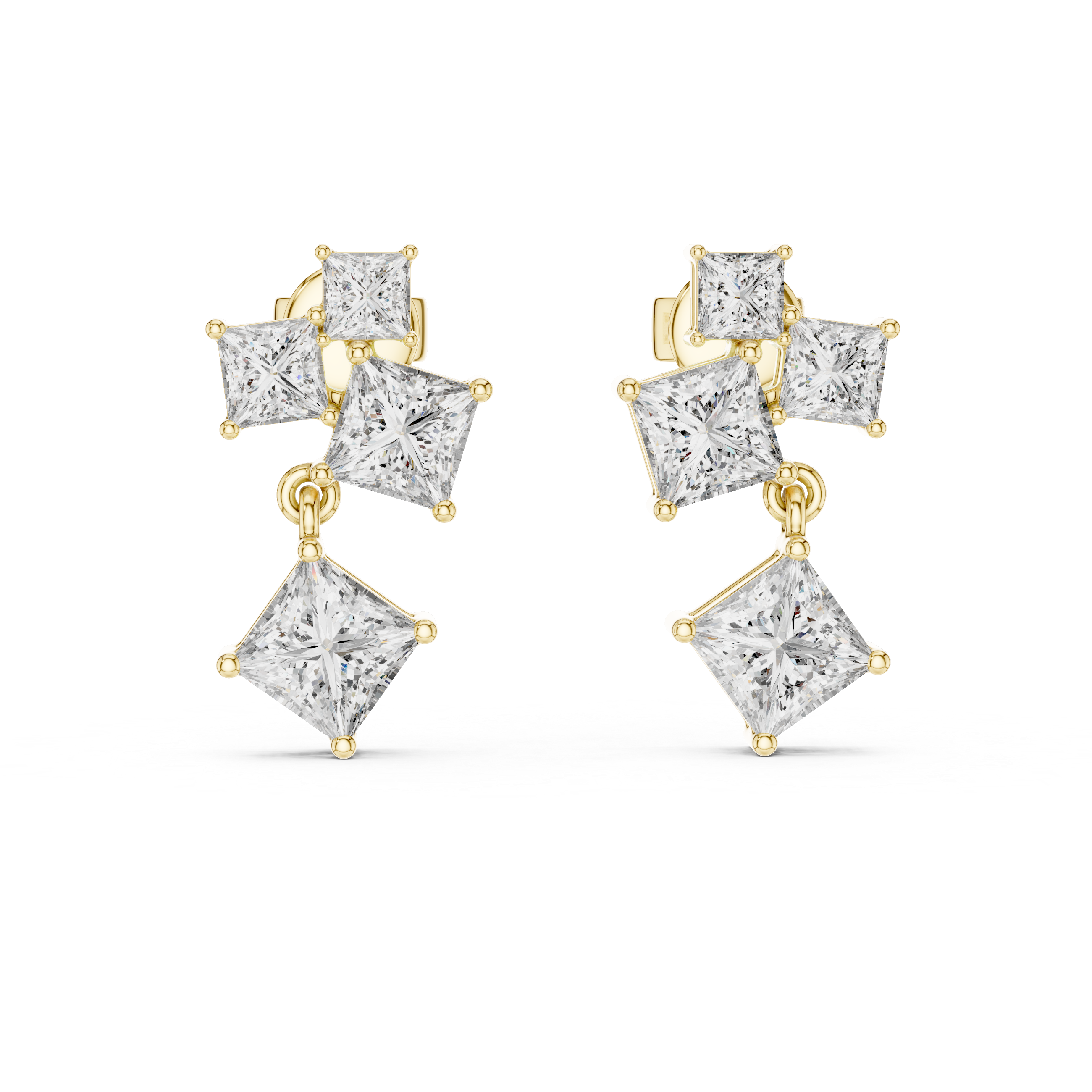 Princess Cut Diamond Cluster Drop Earrings