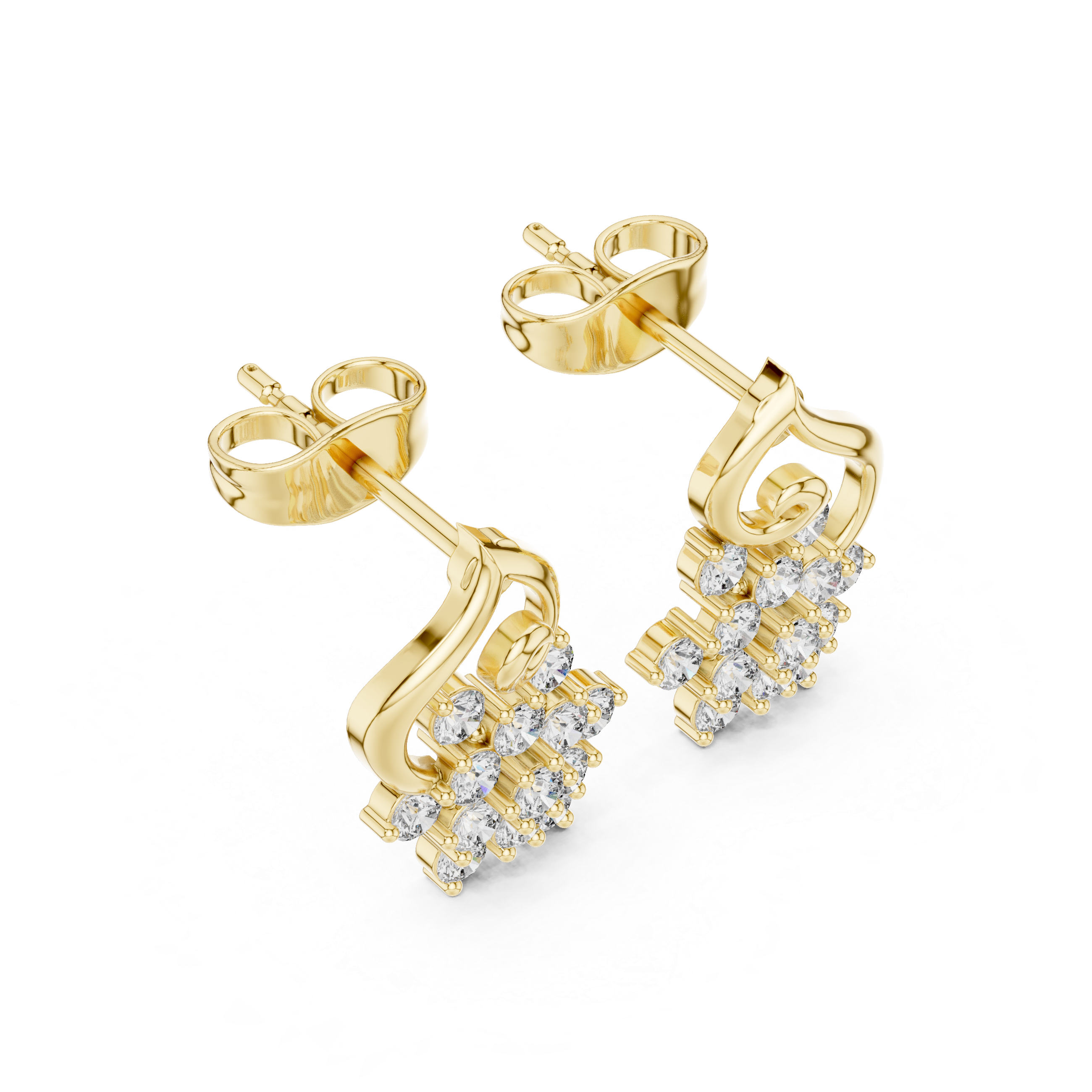 Floral Cluster Diamond Earrings with Curved Gold Motif – Elegant Statement Design