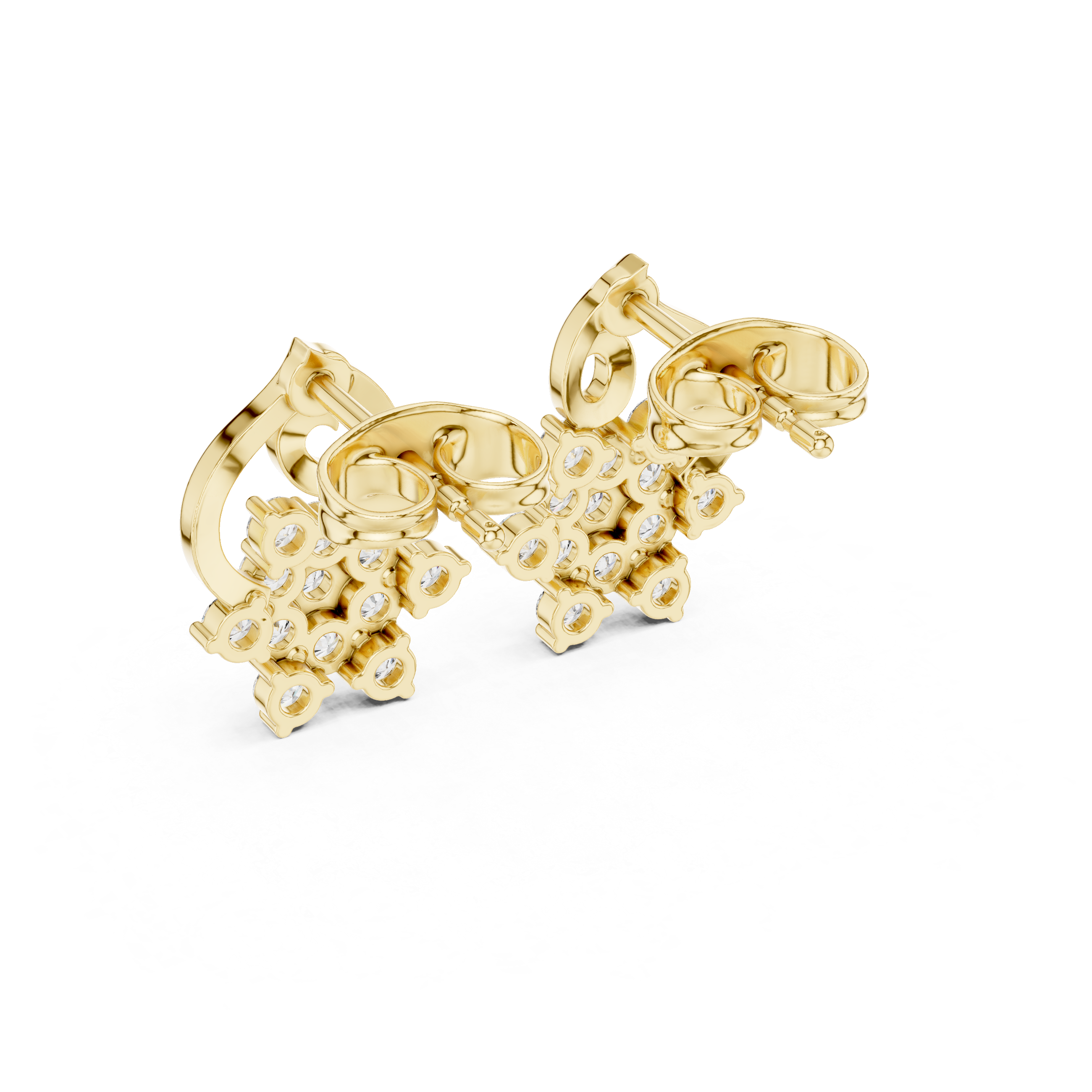Floral Cluster Diamond Earrings with Curved Gold Motif – Elegant Statement Design
