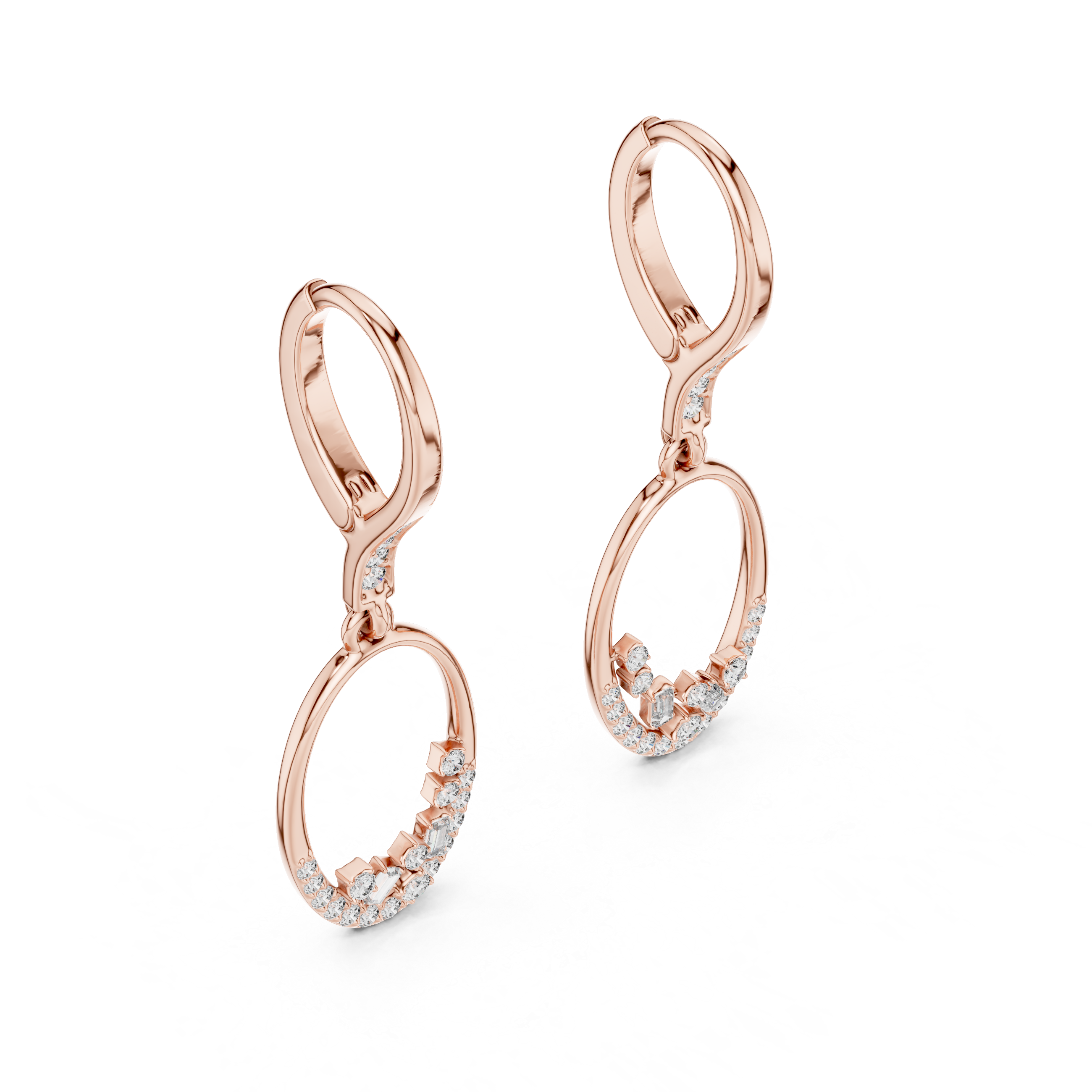 Diamond Oval Drop Earrings with Floating Cluster Design