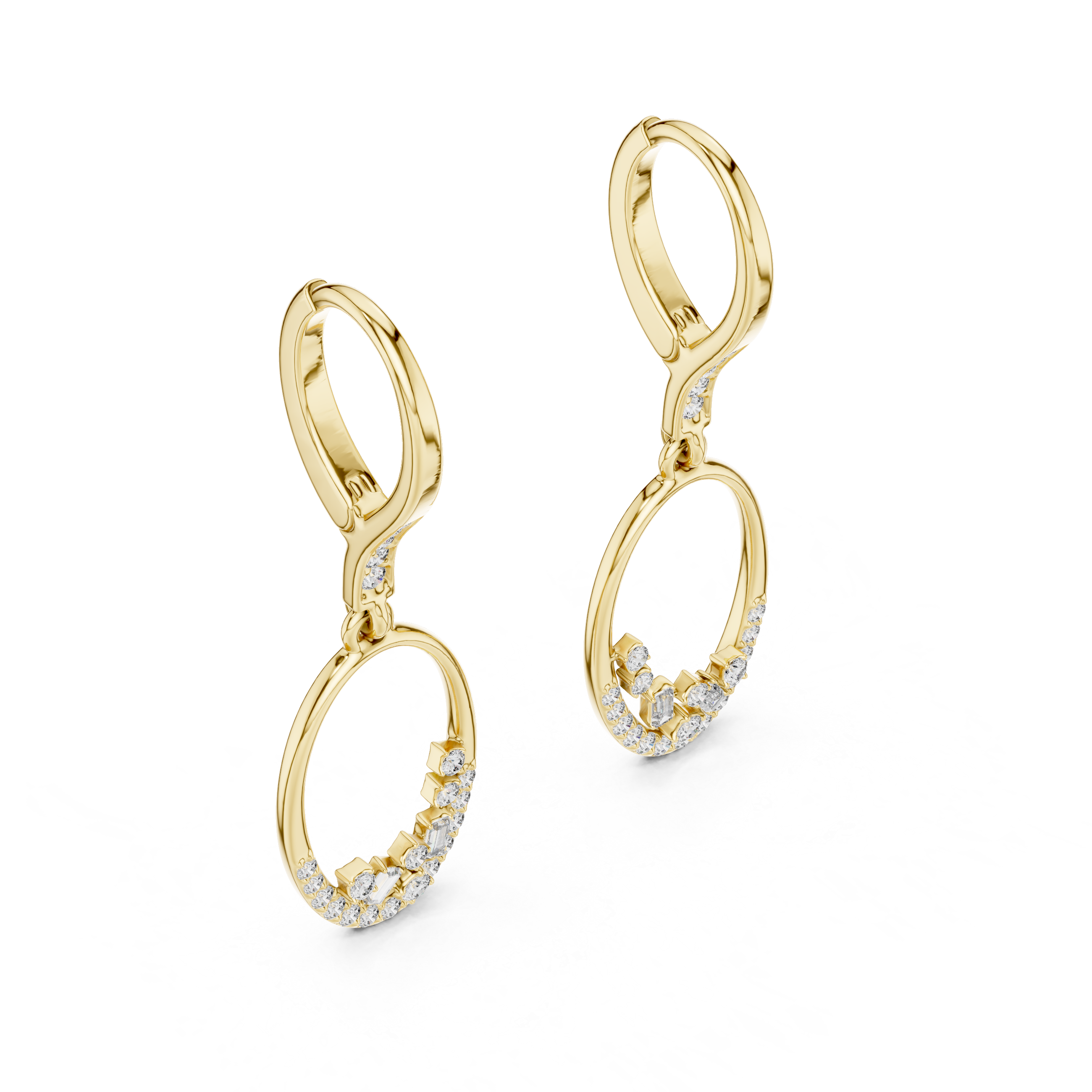 Diamond Oval Drop Earrings with Floating Cluster Design
