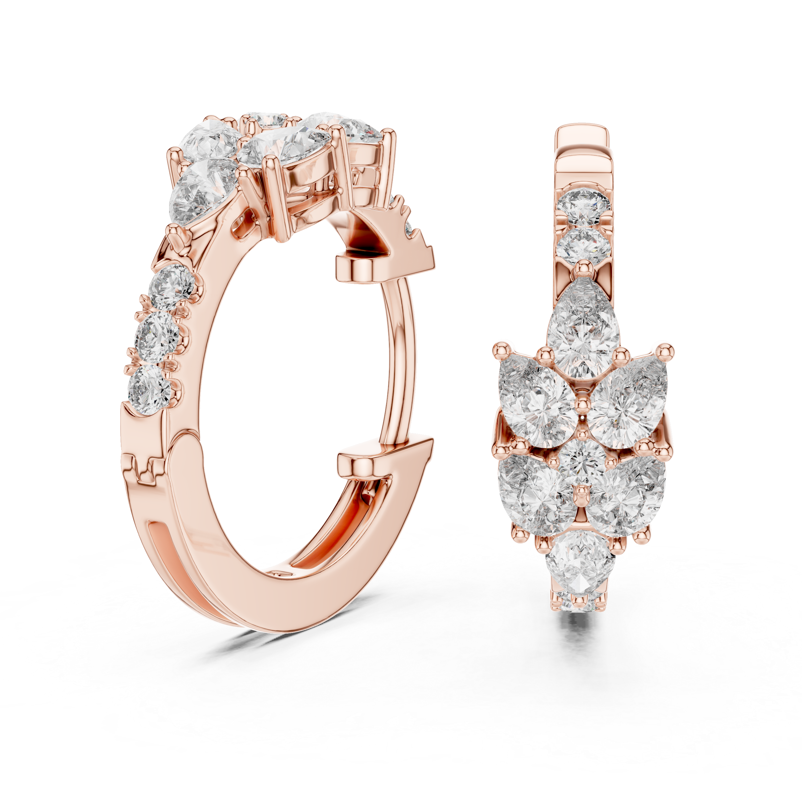 Pear Cluster Diamond Hoop Earrings