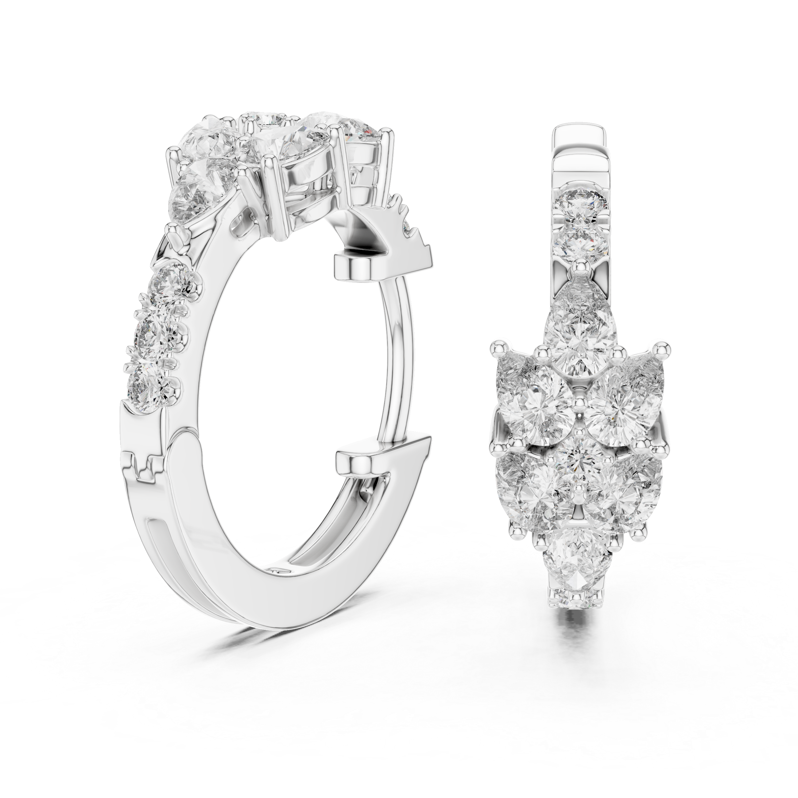 Pear Cluster Diamond Hoop Earrings