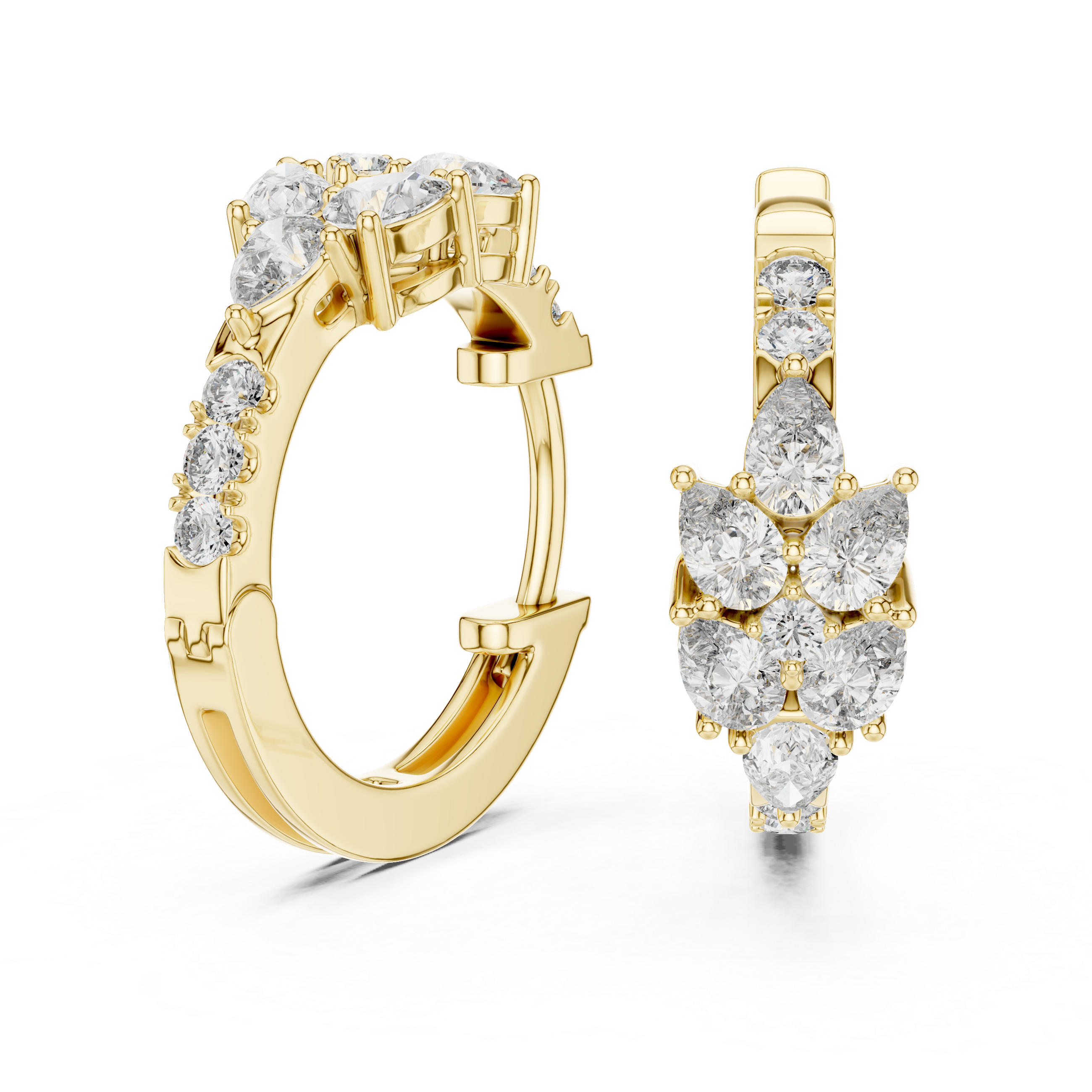 Pear Cluster Diamond Hoop Earrings