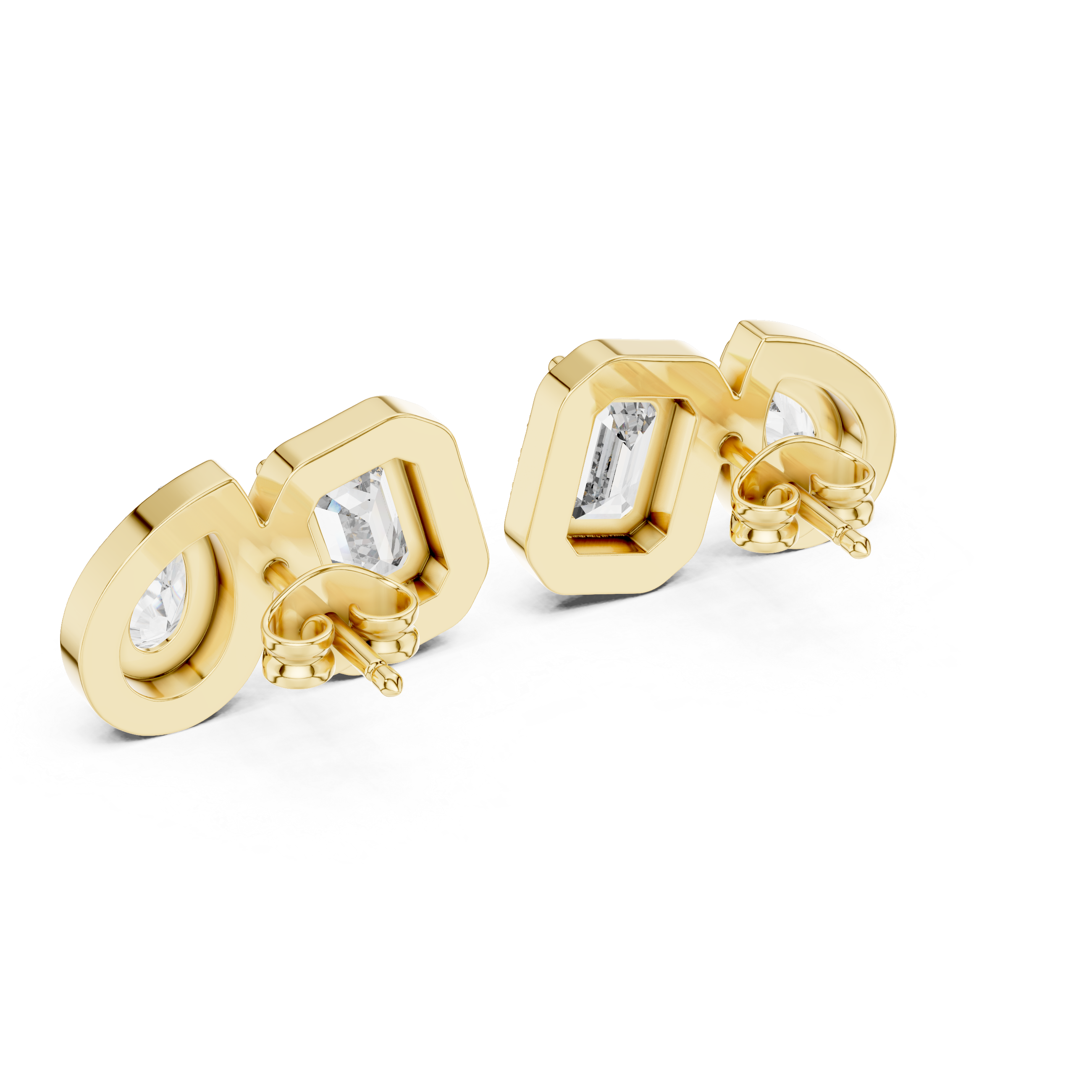 Elegant Dual Shape Diamond Stud Earrings with Emerald & Pear Halo Design