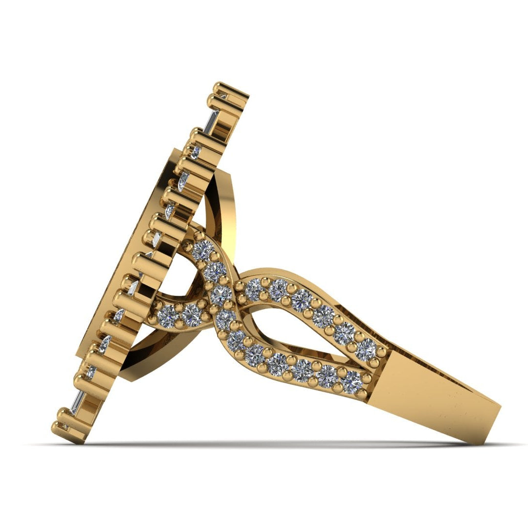 Gold necklace with a unique design on a white background