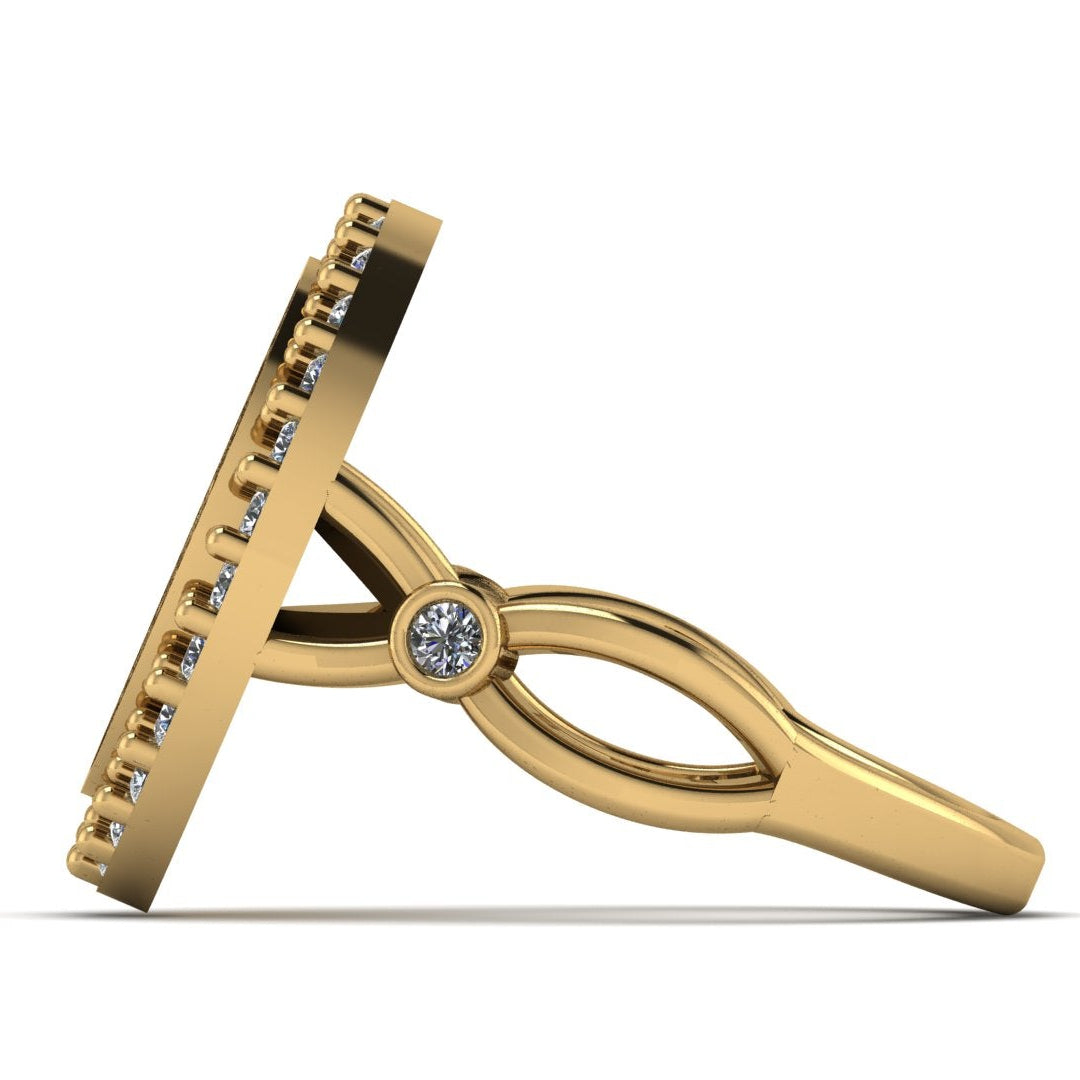 Gold ring with a diamond on a white background