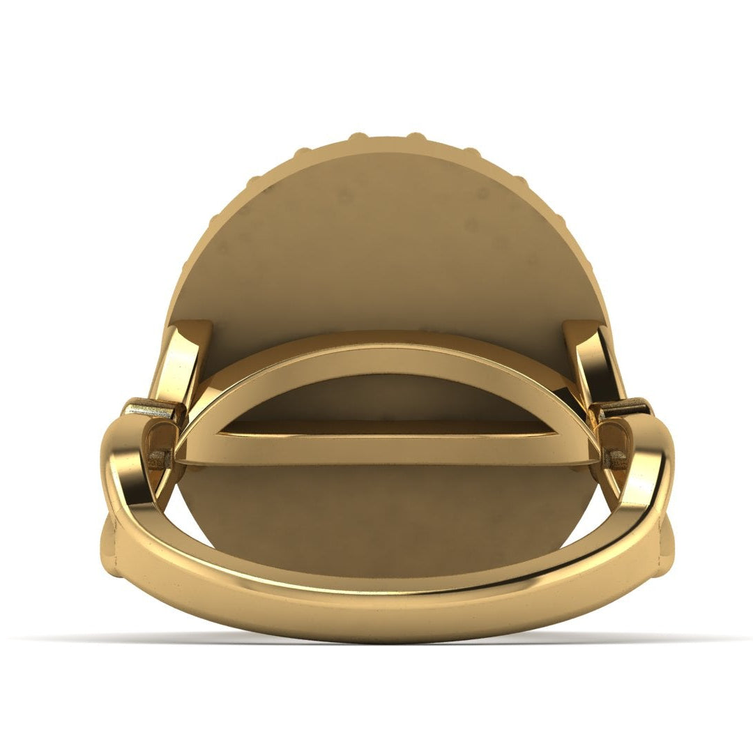 Gold phone ring stand on a white background