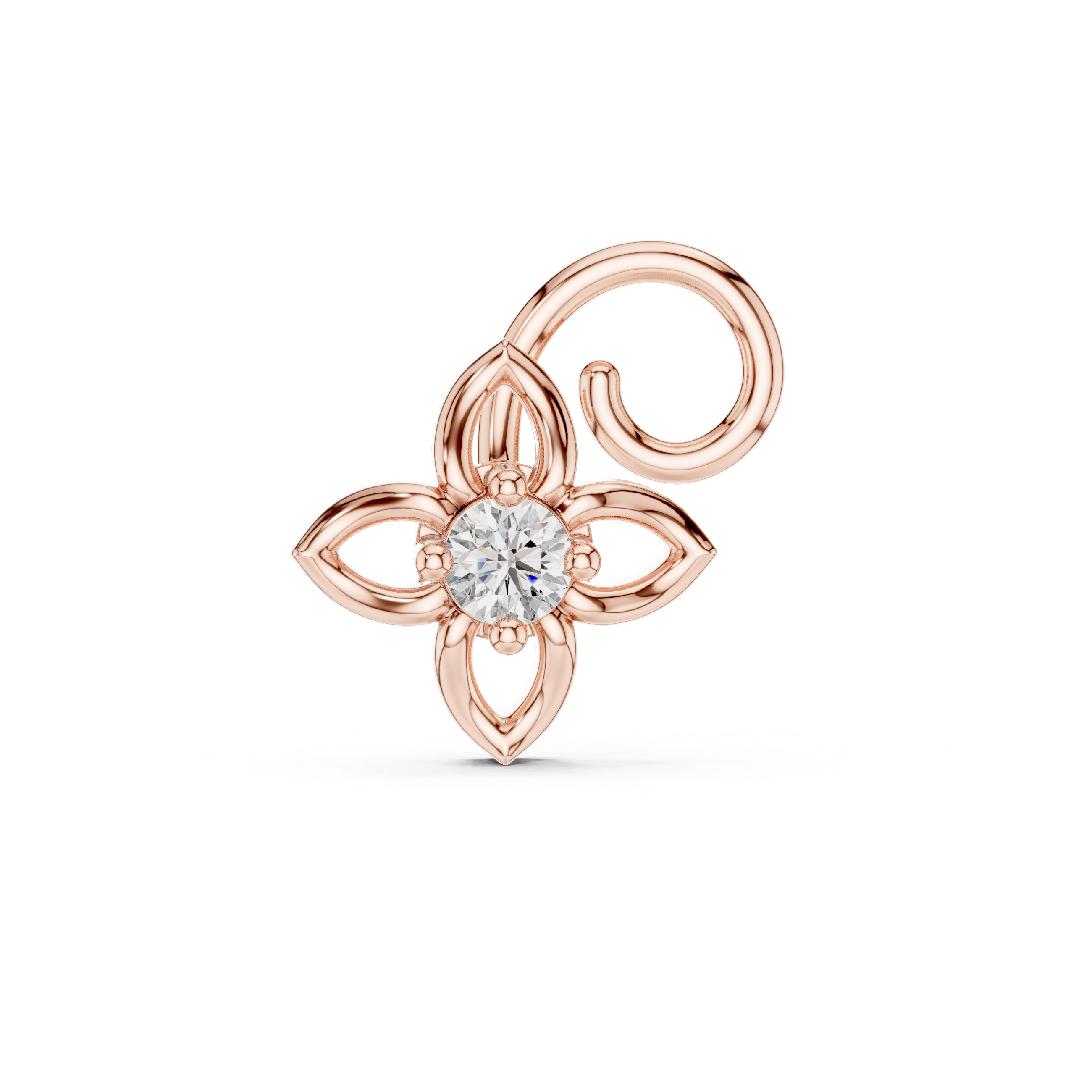 Minimal Floral Diamond Nose Ring with Curved Gold Hook – Delicate Everyday Design