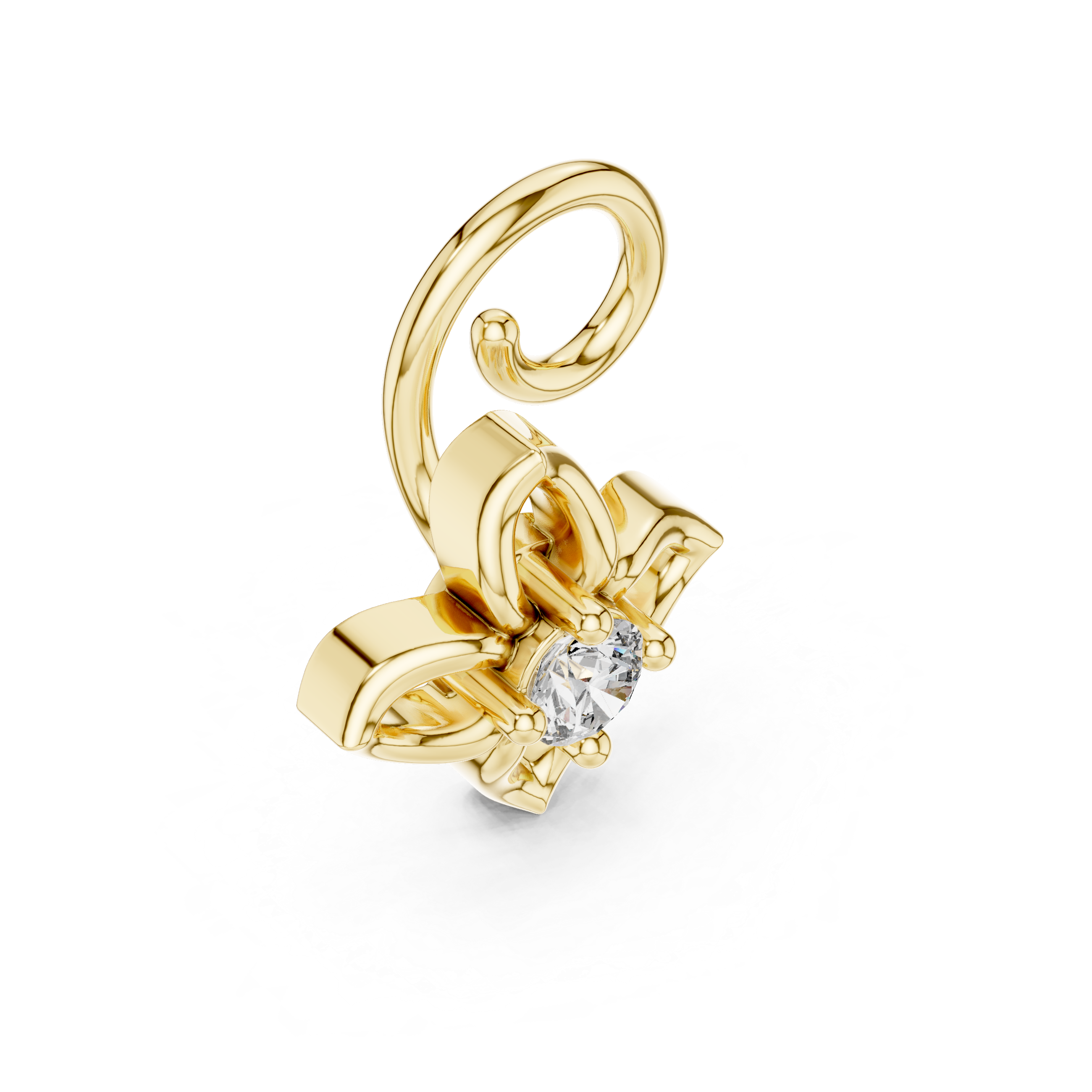 Minimal Floral Diamond Nose Ring with Curved Gold Hook – Delicate Everyday Design