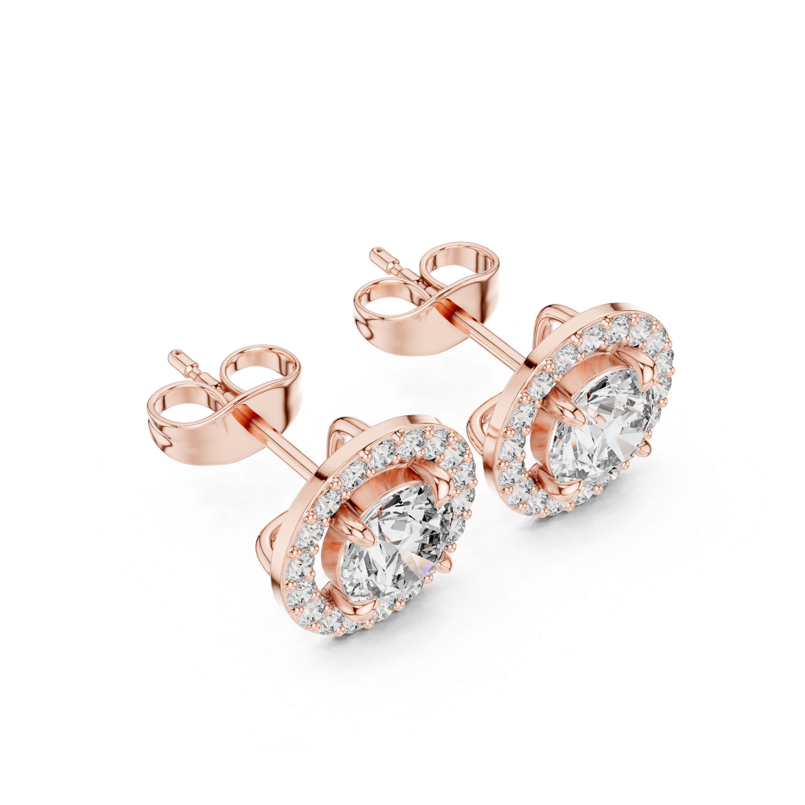 Classic Halo Diamond Stud Earrings with Round Center Stone