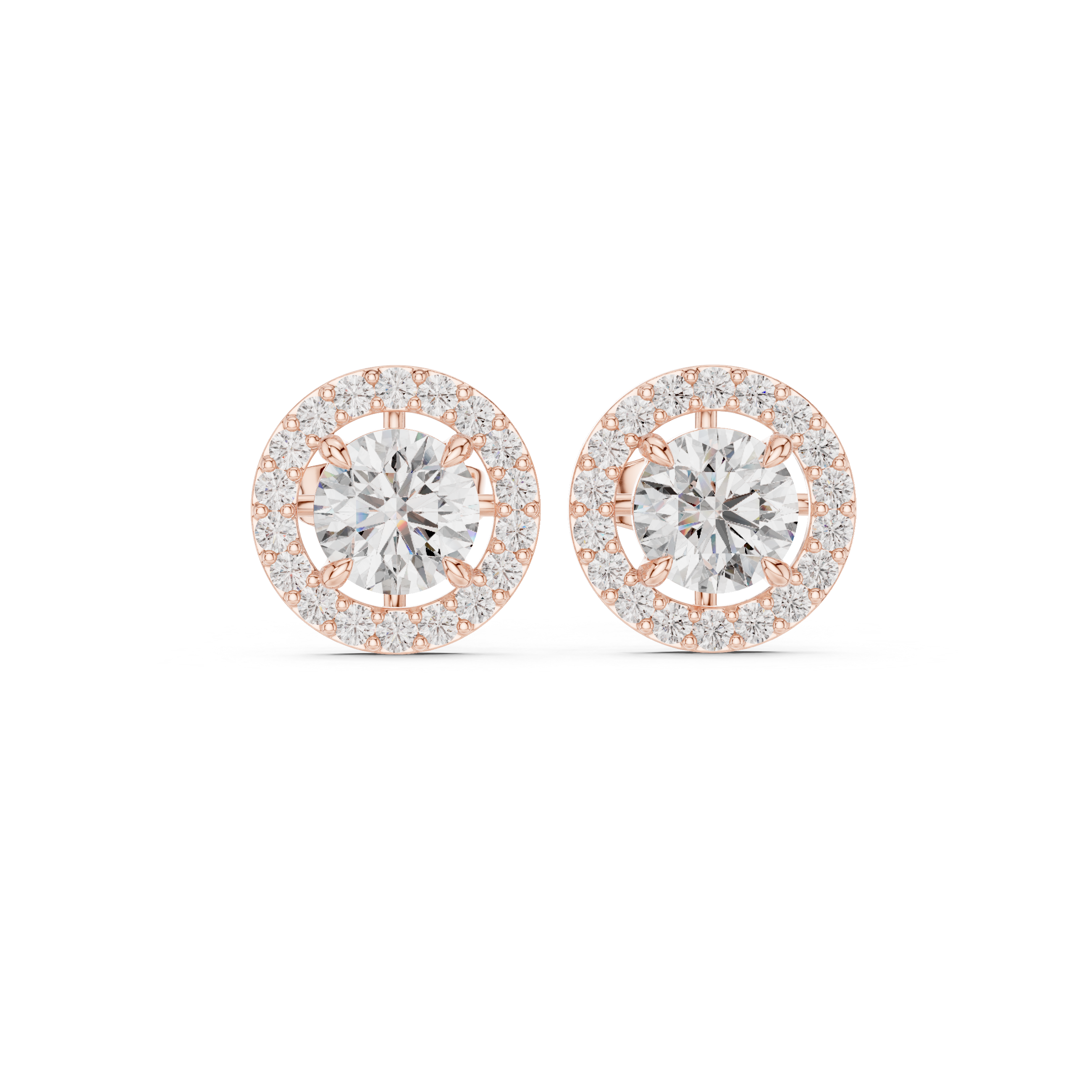 Classic Halo Diamond Stud Earrings with Round Center Stone