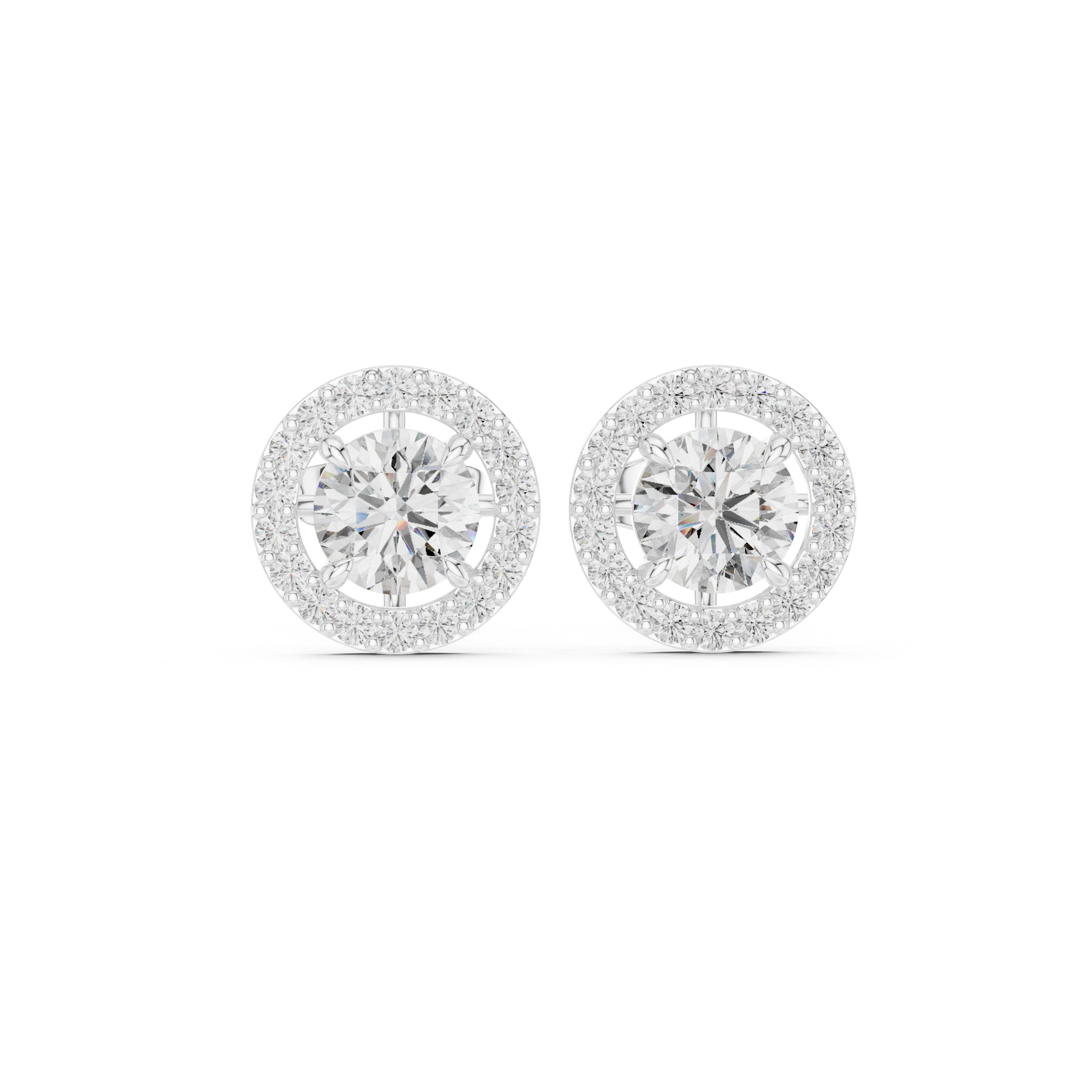 Classic Halo Diamond Stud Earrings with Round Center Stone