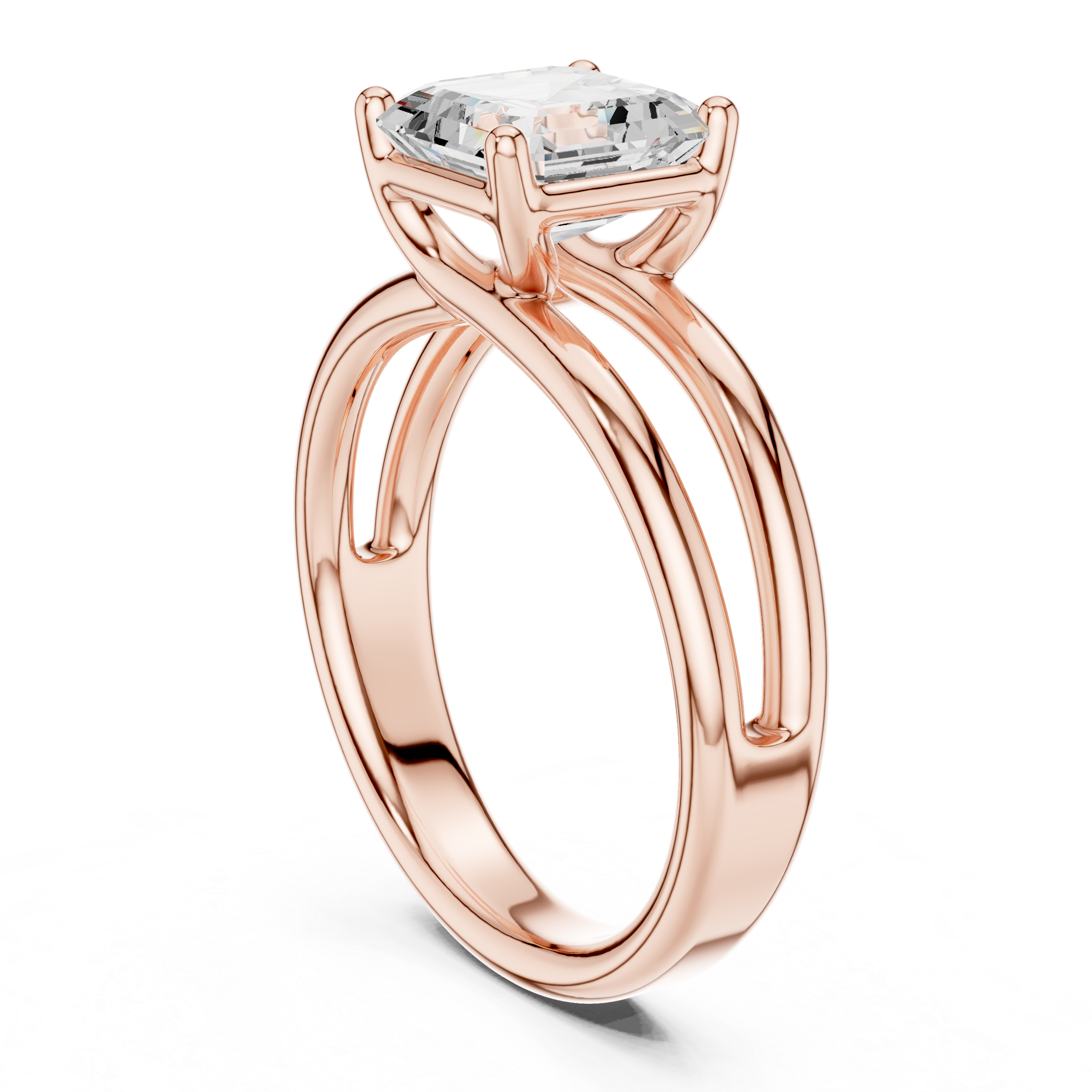 Asscher Cut Solitaire Ring – Double Band Modern Design