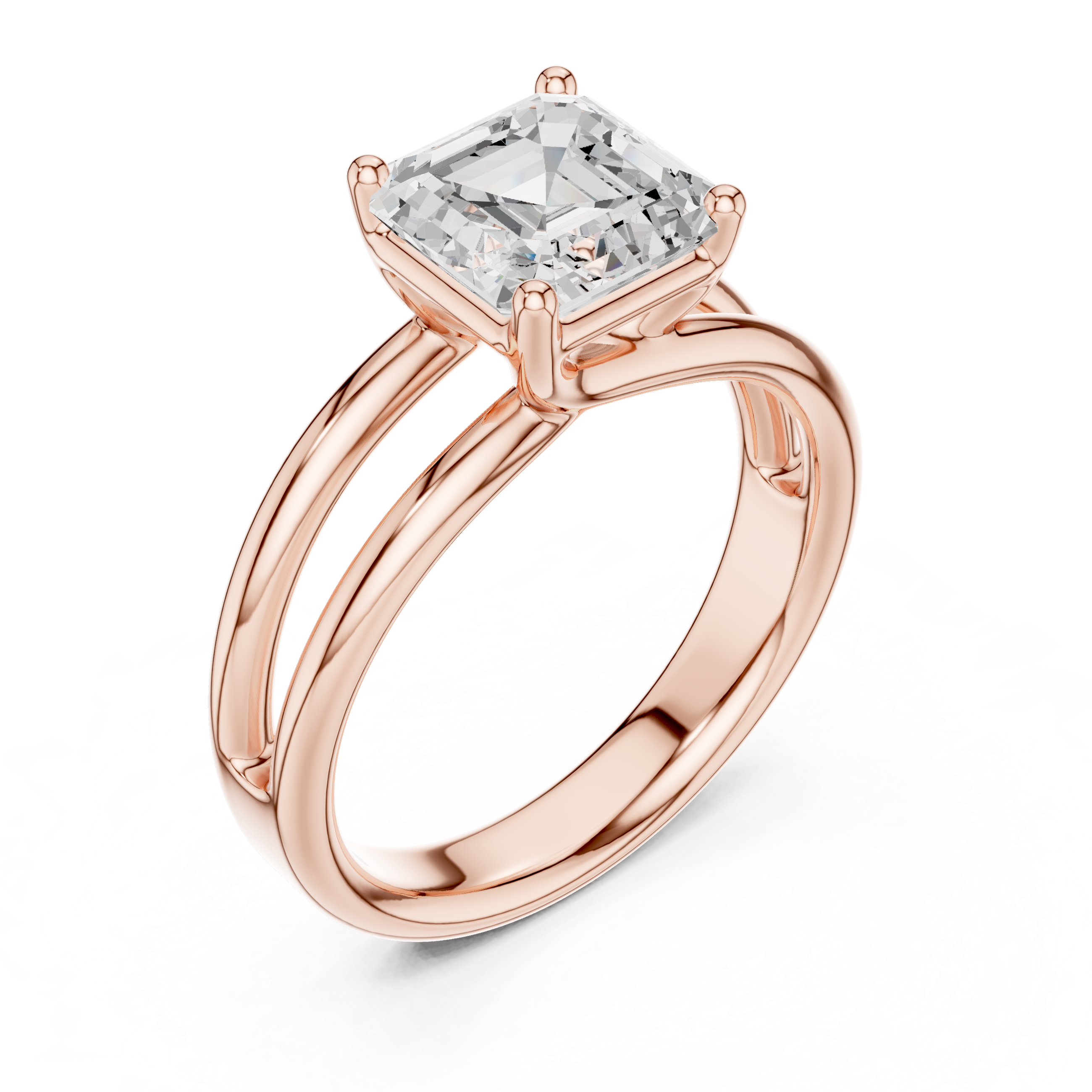 Asscher Cut Solitaire Ring – Double Band Modern Design