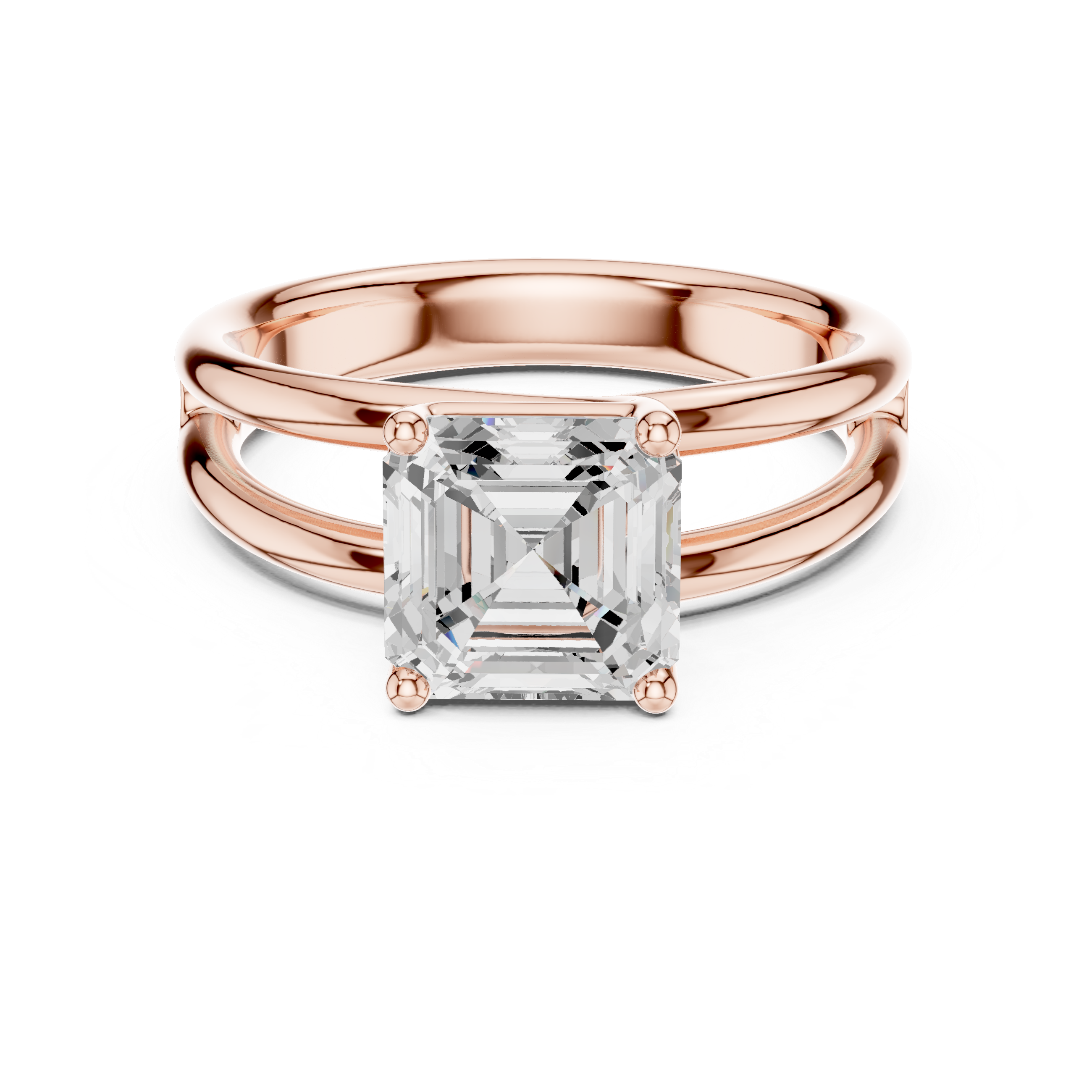 Asscher Cut Solitaire Ring – Double Band Modern Design