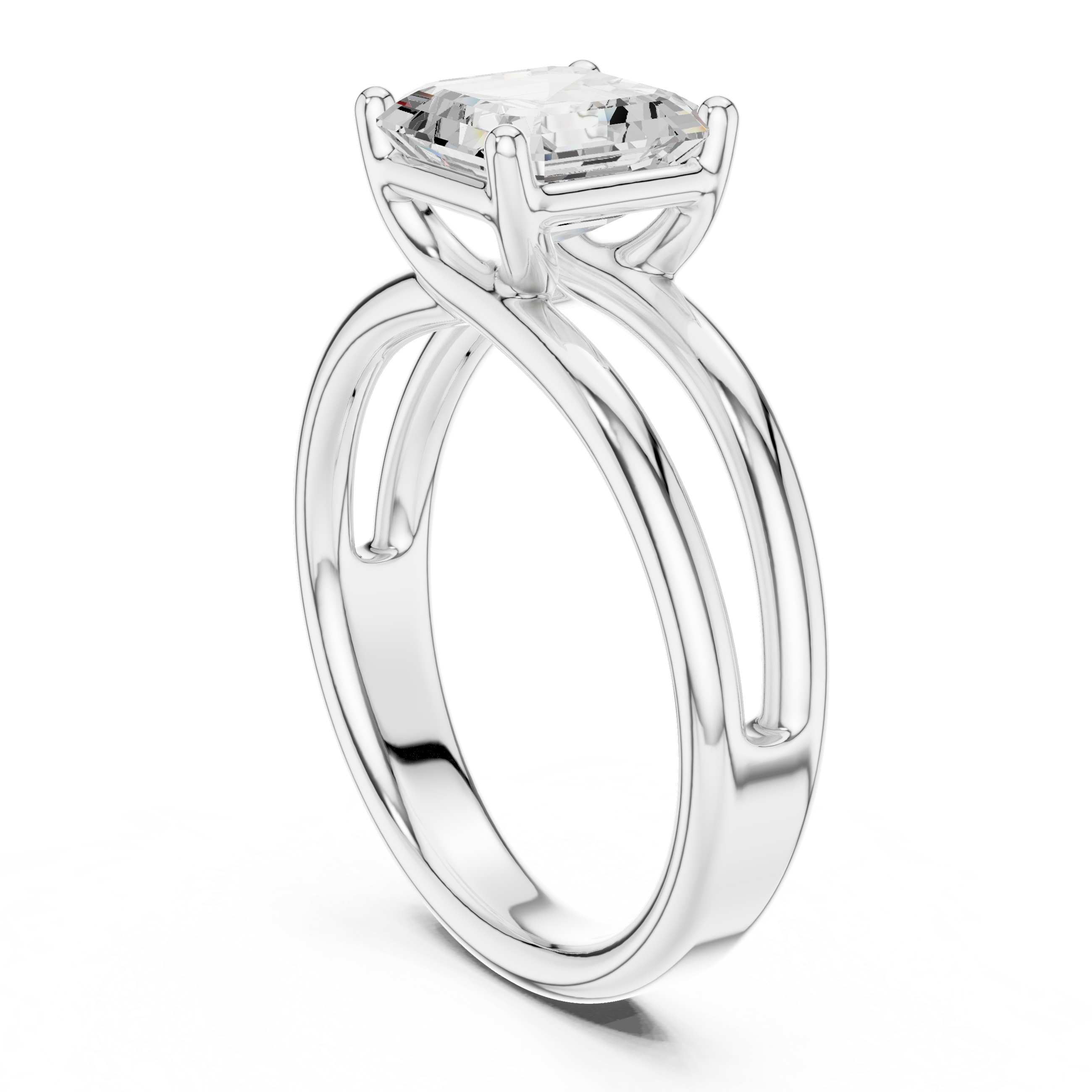Asscher Cut Solitaire Ring – Double Band Modern Design