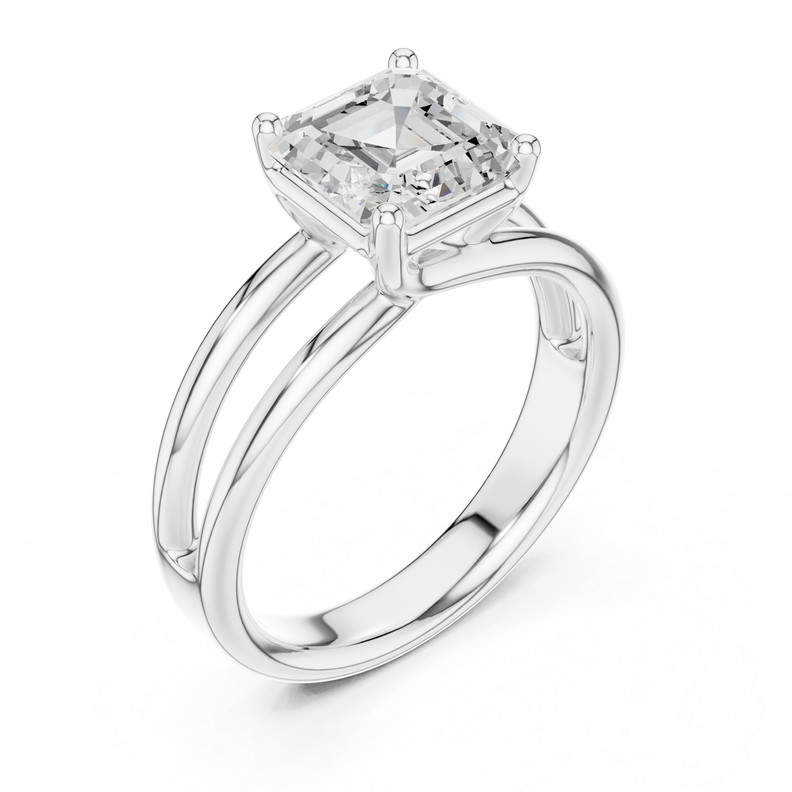 Asscher Cut Solitaire Ring – Double Band Modern Design