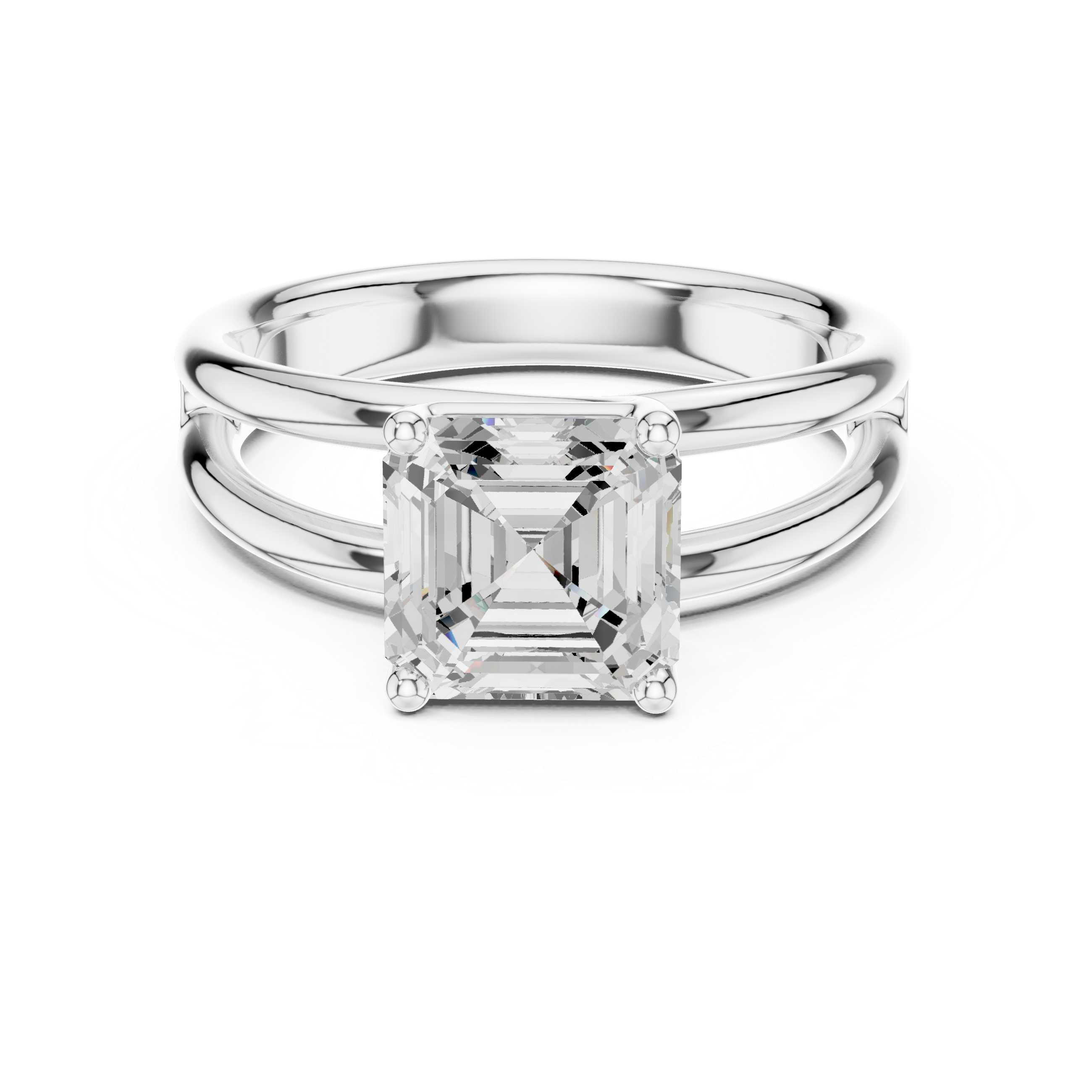 Asscher Cut Solitaire Ring – Double Band Modern Design