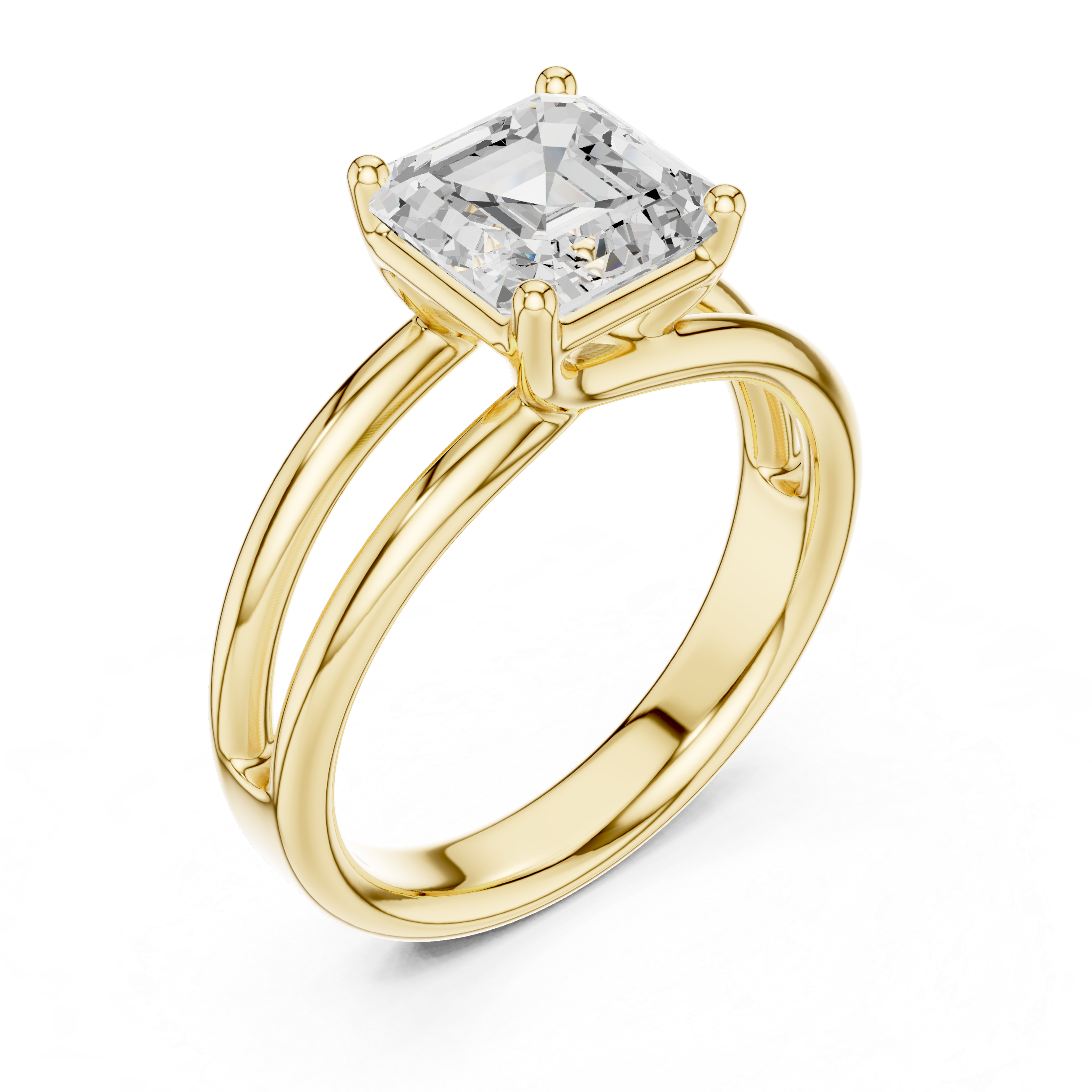 Asscher Cut Solitaire Ring – Double Band Modern Design