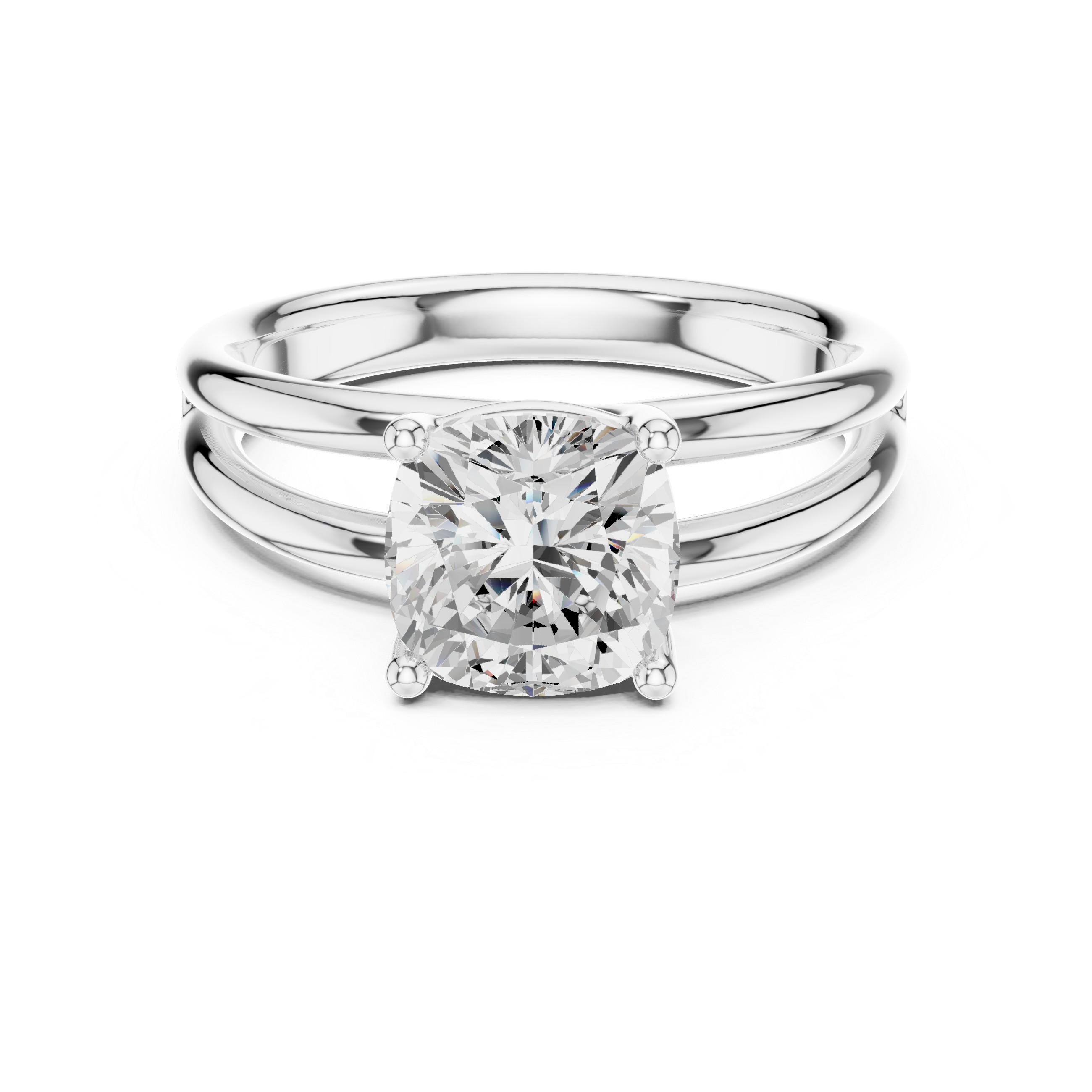 Cushion Cut Solitaire Ring – Double Band Contemporary Design