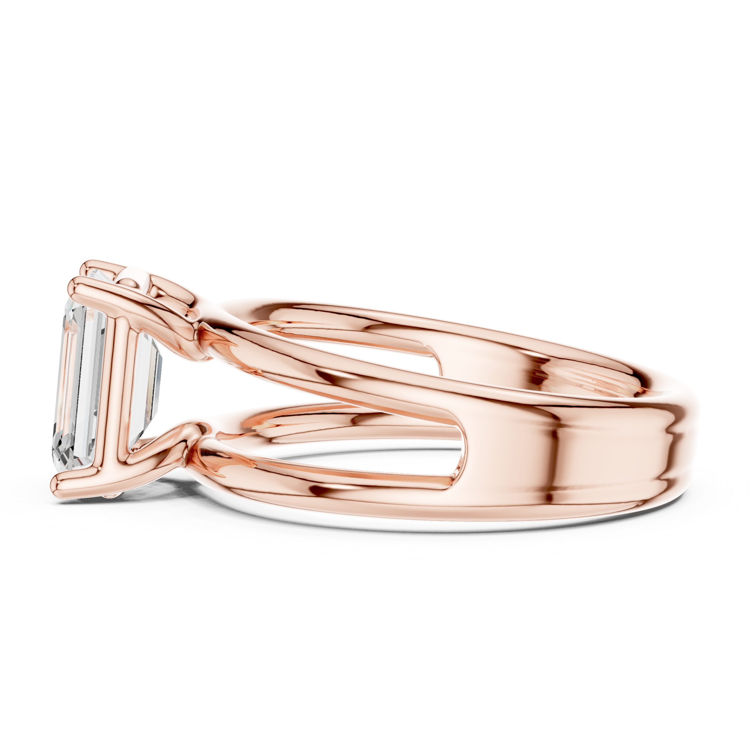 Emerald Cut Solitaire Ring – Double Band Modern Elegance
