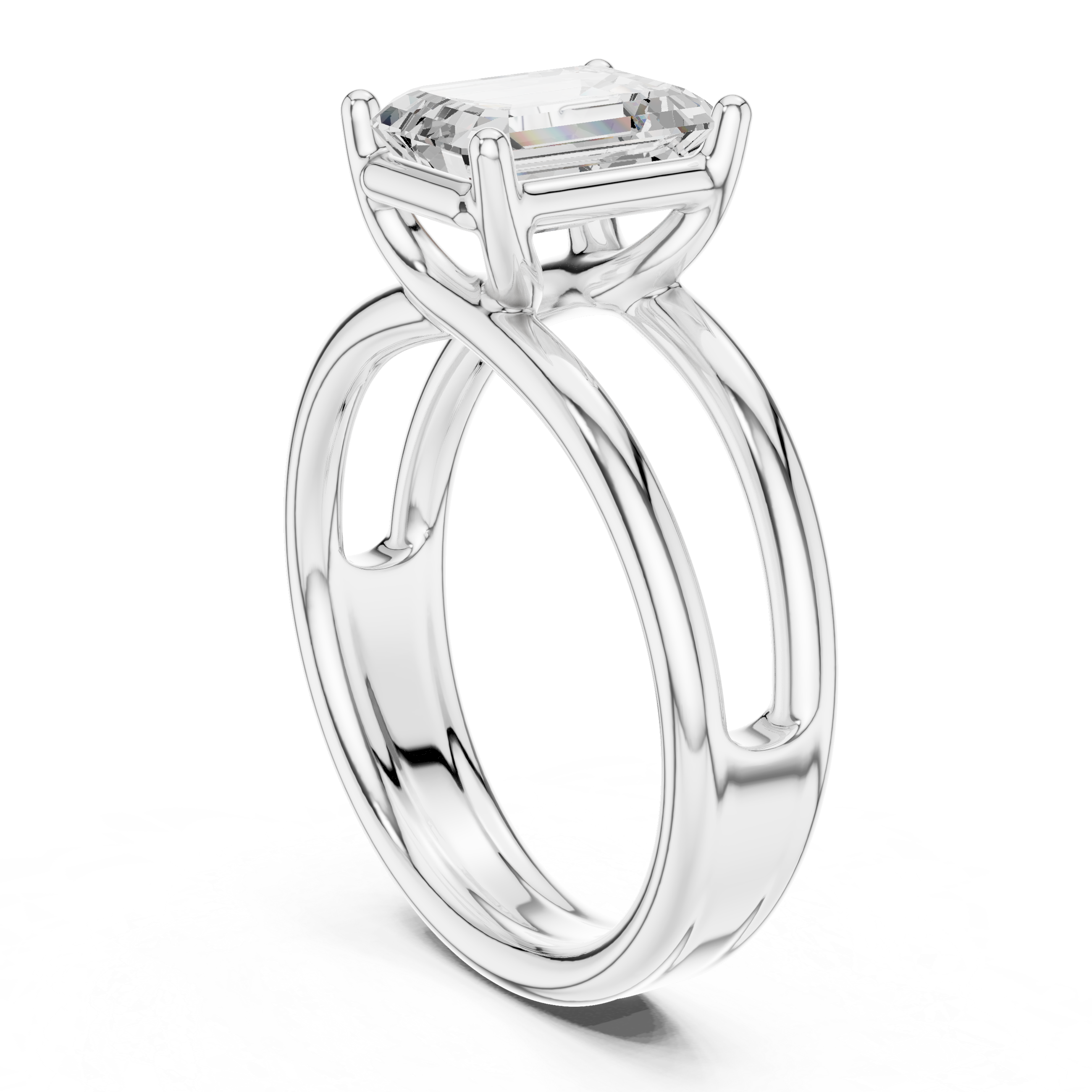 Emerald Cut Solitaire Ring – Double Band Modern Elegance