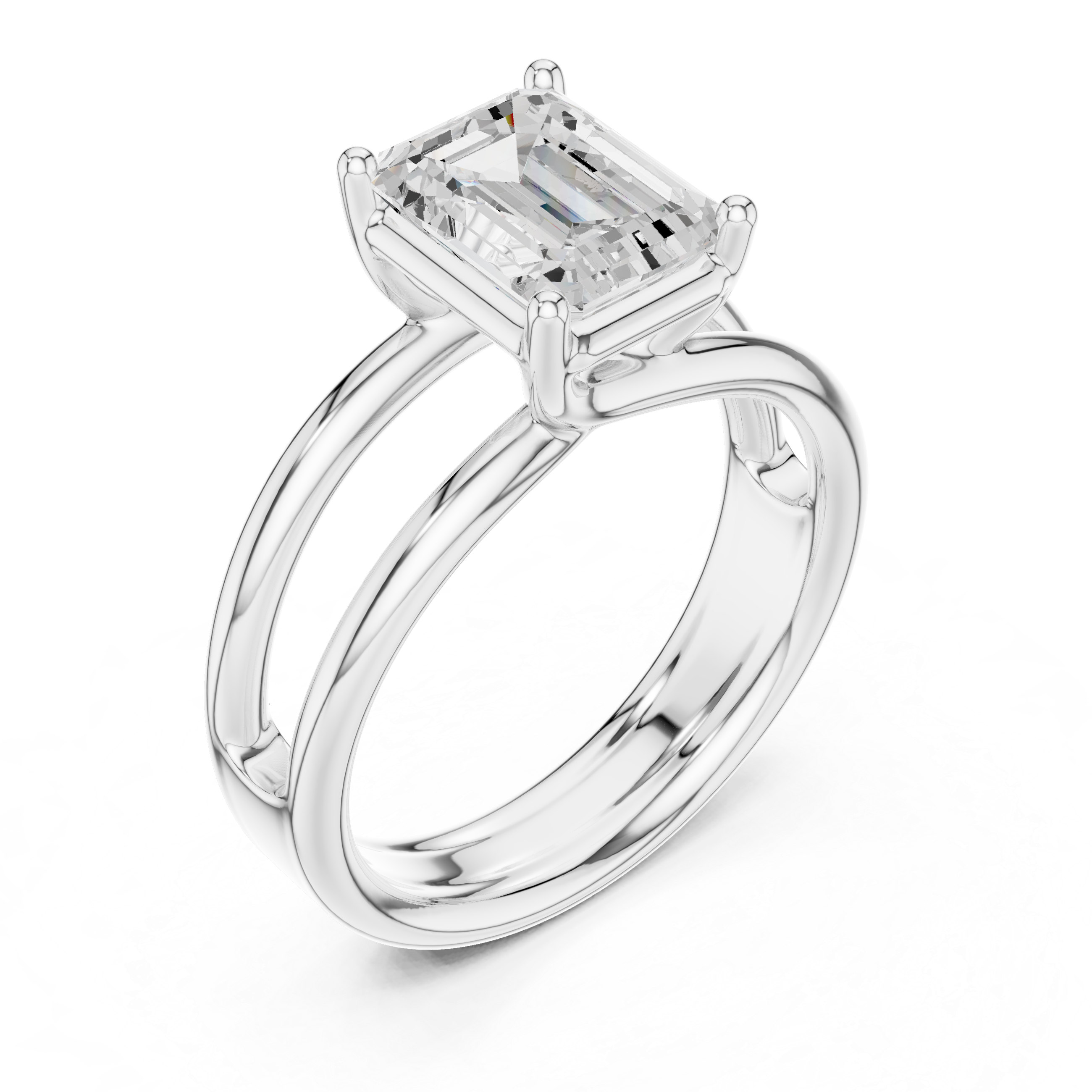 Emerald Cut Solitaire Ring – Double Band Modern Elegance