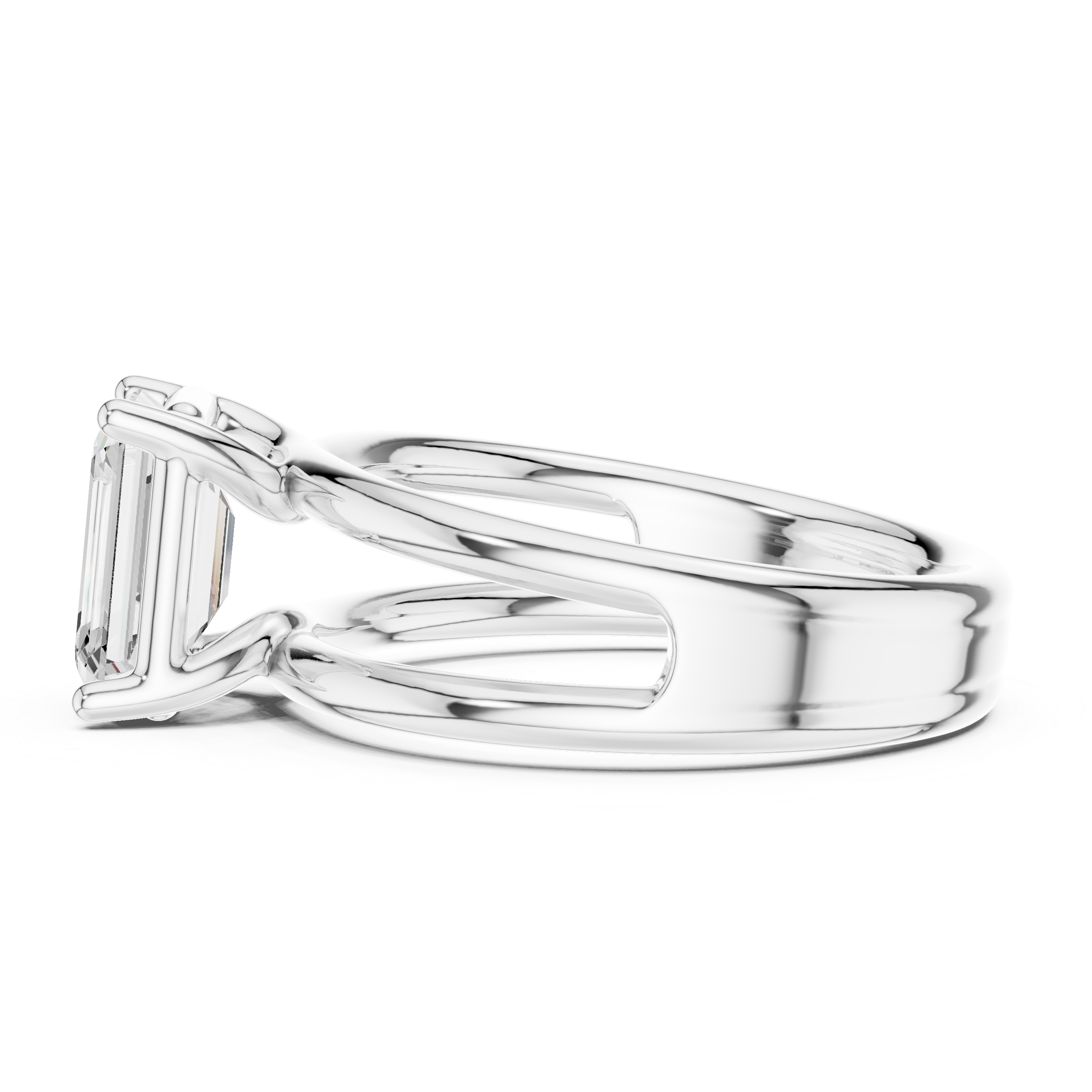 Emerald Cut Solitaire Ring – Double Band Modern Elegance