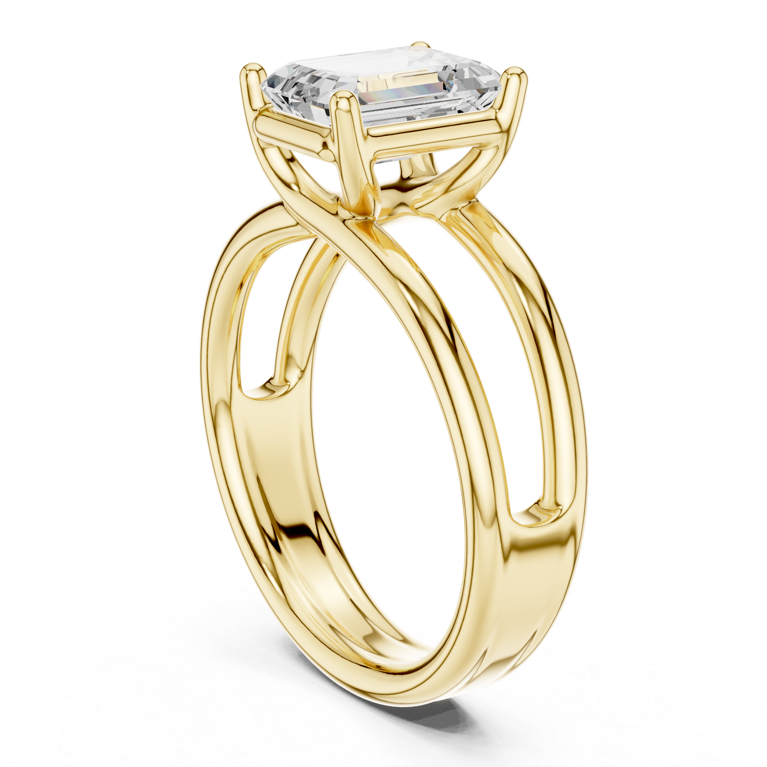 Emerald Cut Solitaire Ring – Double Band Modern Elegance