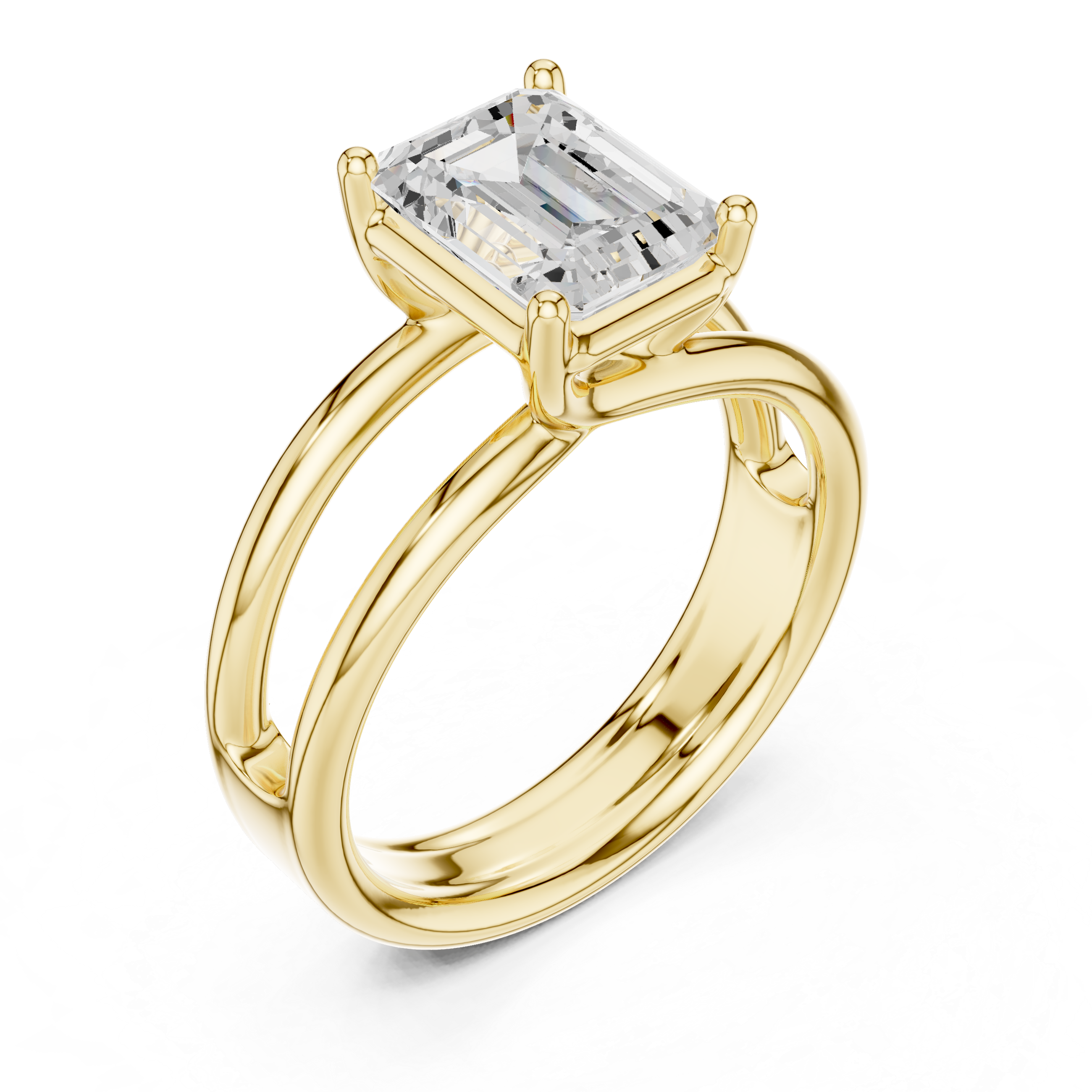 Emerald Cut Solitaire Ring – Double Band Modern Elegance