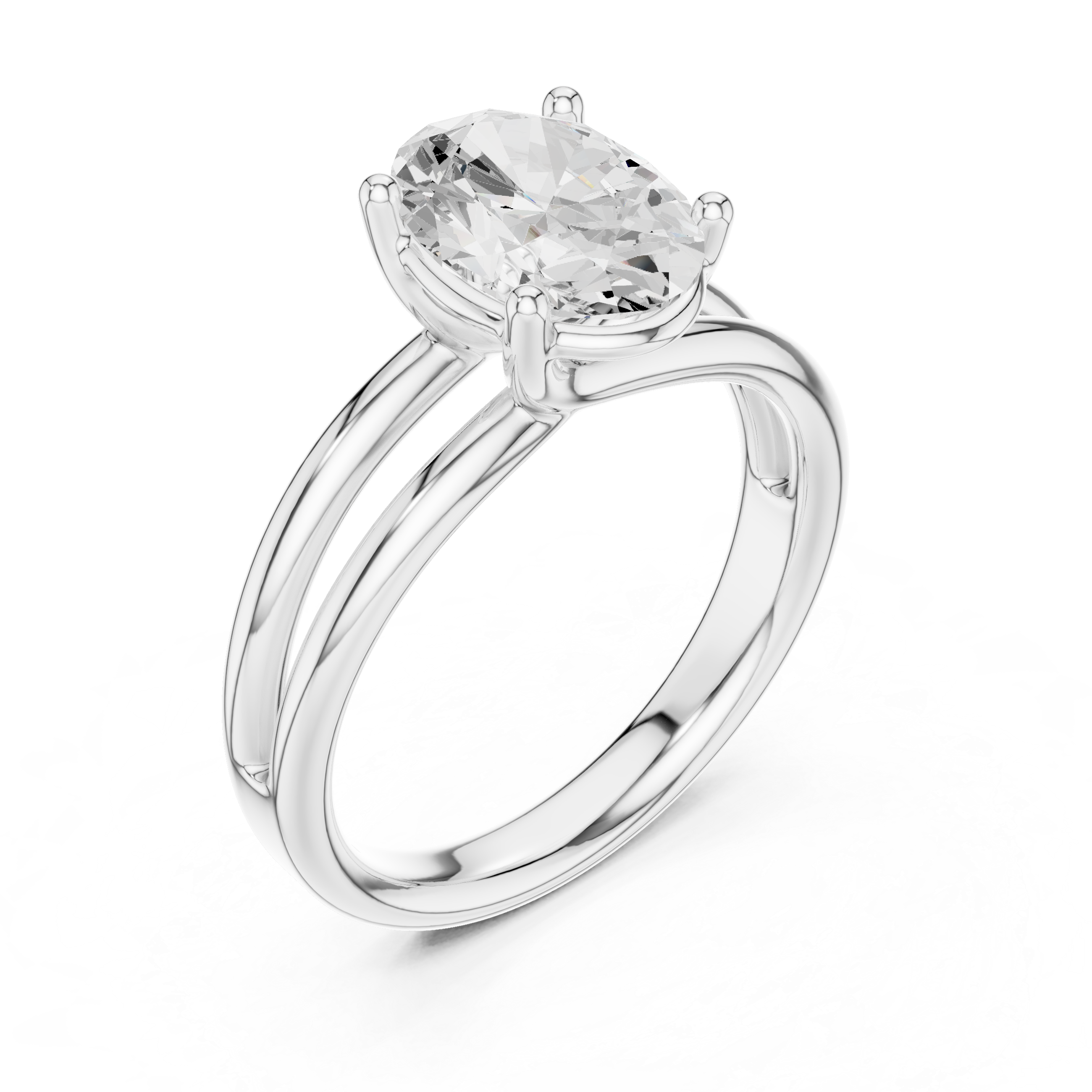 Oval Cut Solitaire Ring – Double Band Contemporary Design
