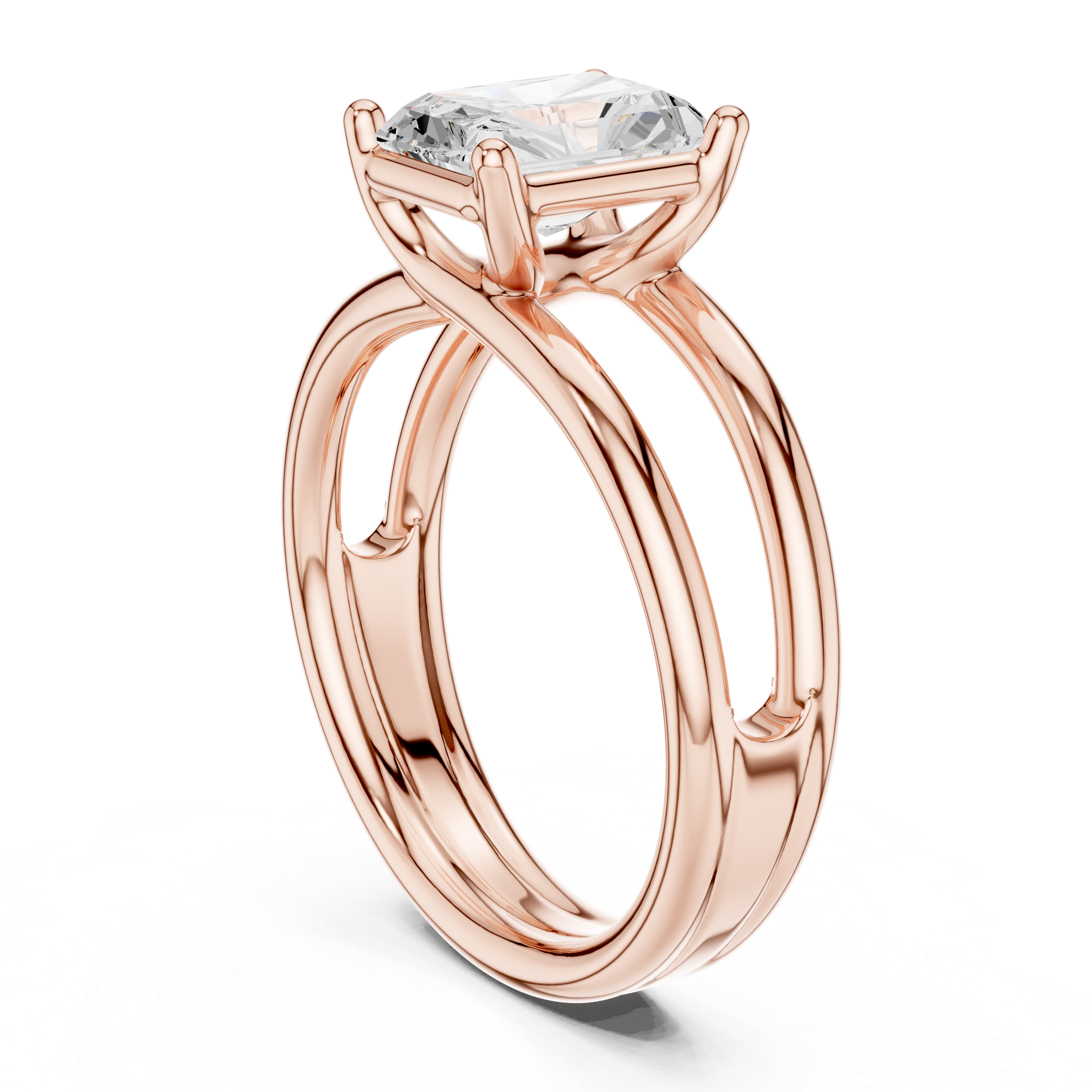Radiant Cut Solitaire Ring – Double Band Contemporary Design