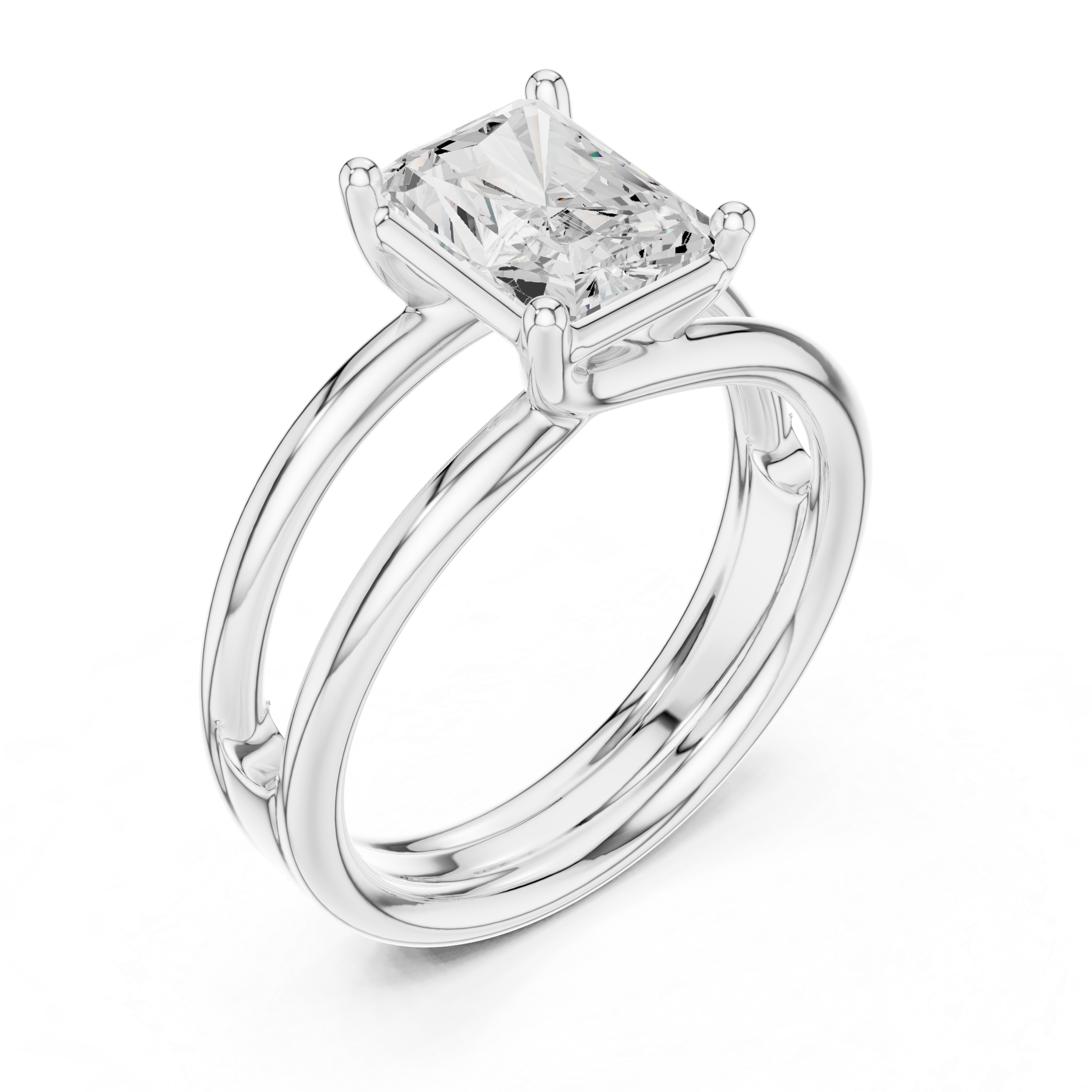 Radiant Cut Solitaire Ring – Double Band Contemporary Design